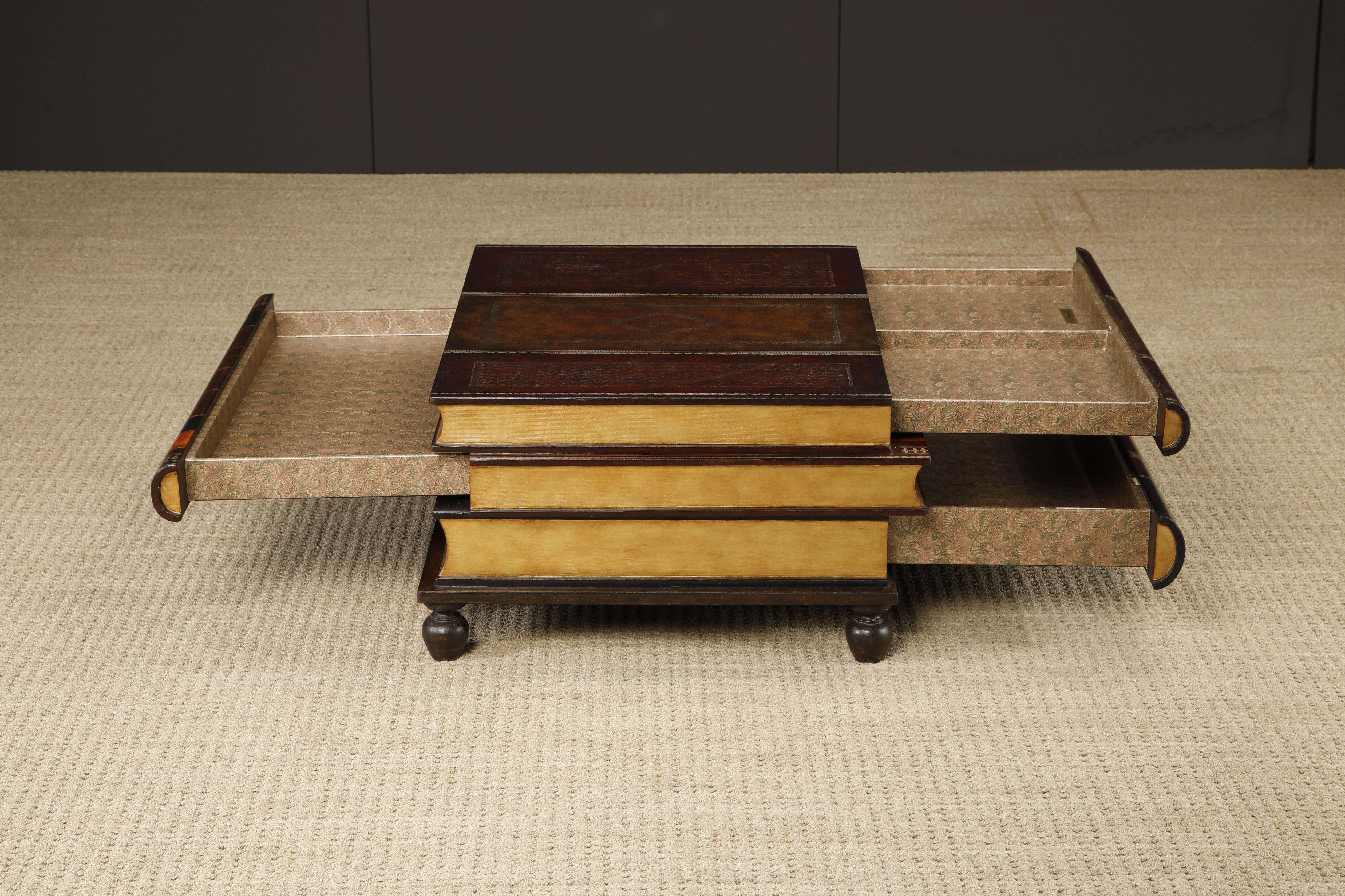 Maitland Smith Embossed Leather Stacked Books Trompe-l'œil Coffee Table, Signed In Good Condition For Sale In Los Angeles, CA