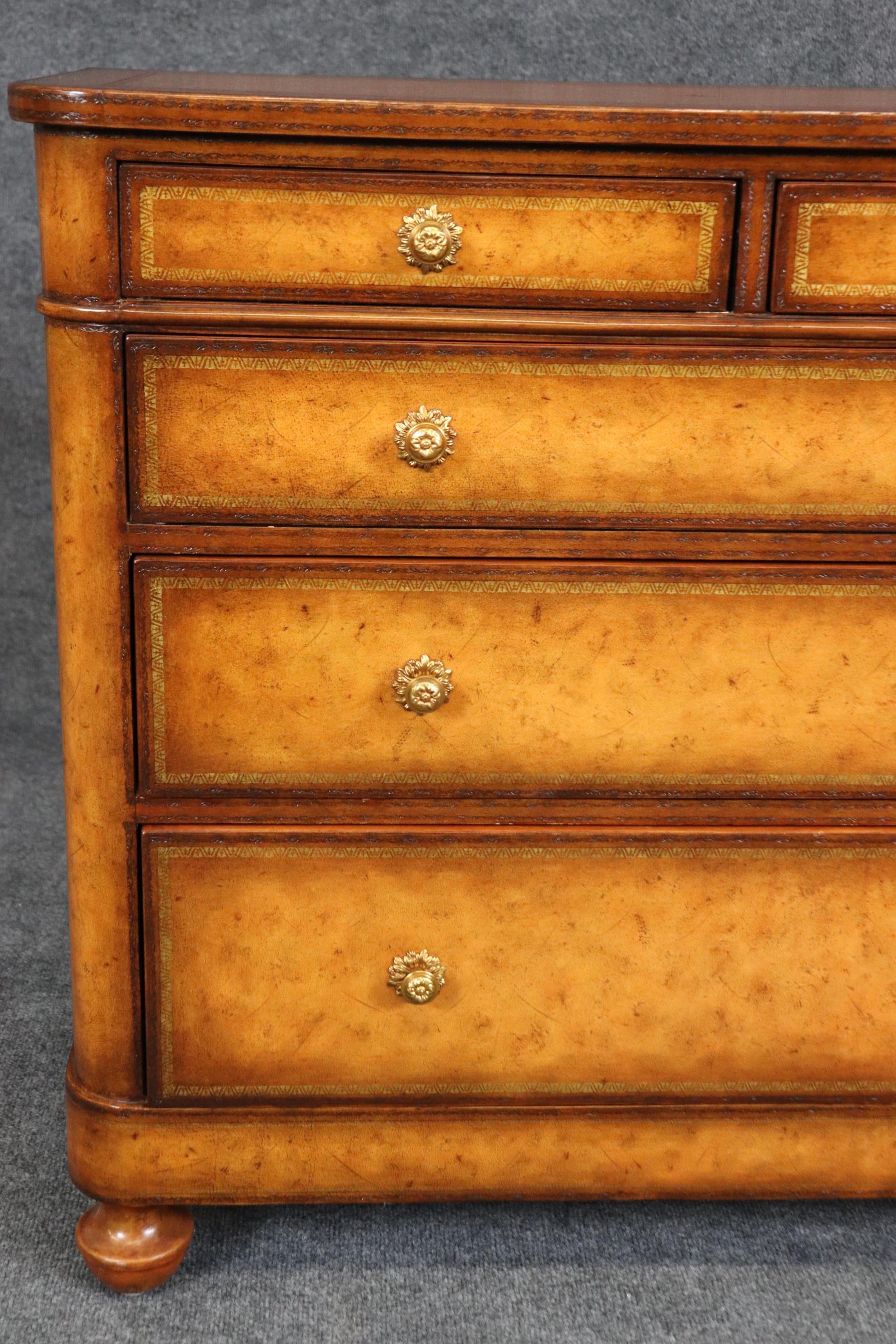 Maitland Smith Embossed Leather Wrapped Chest of Drawers Commode  For Sale 10