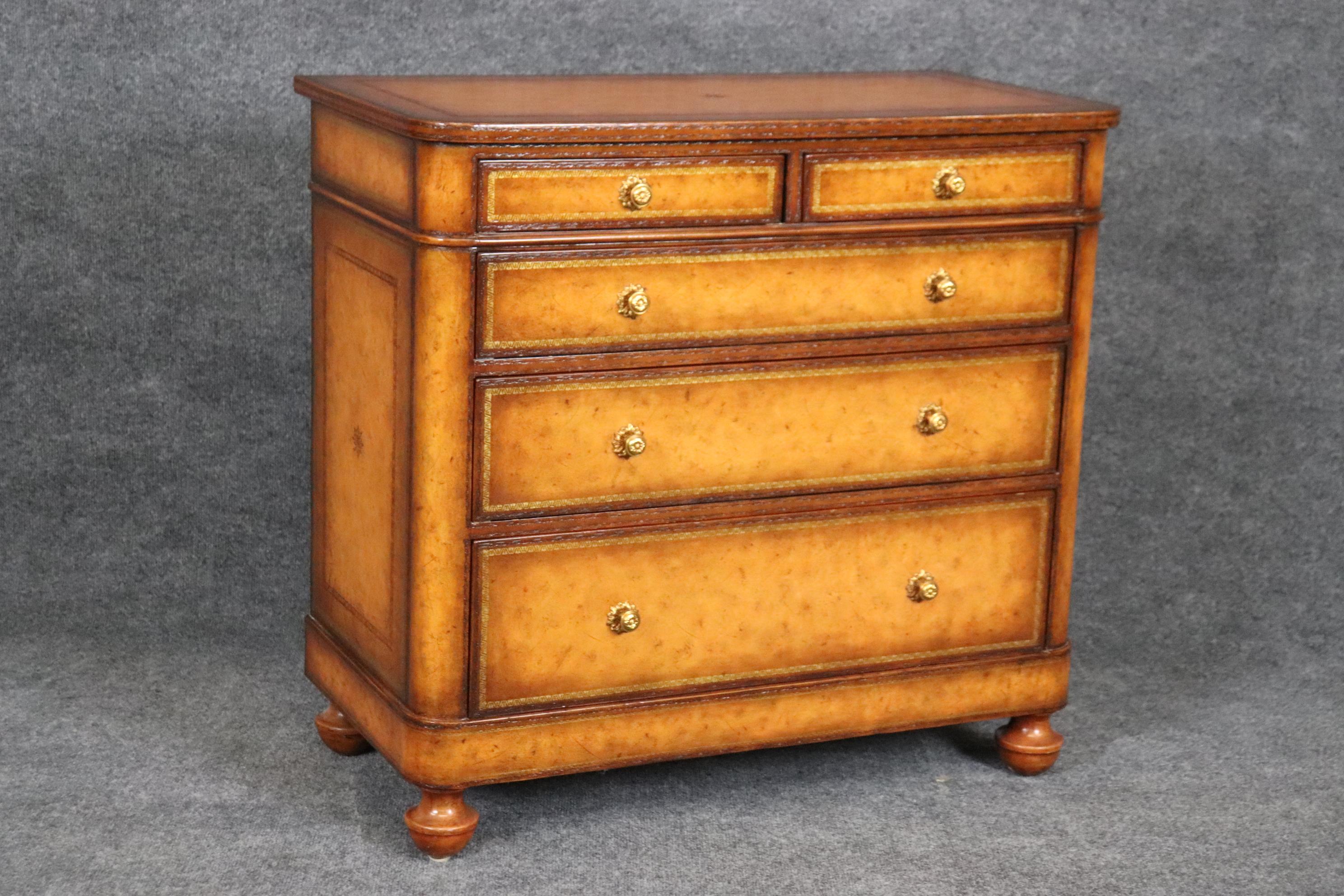 Georgian Maitland Smith Embossed Leather Wrapped Chest of Drawers Commode  For Sale