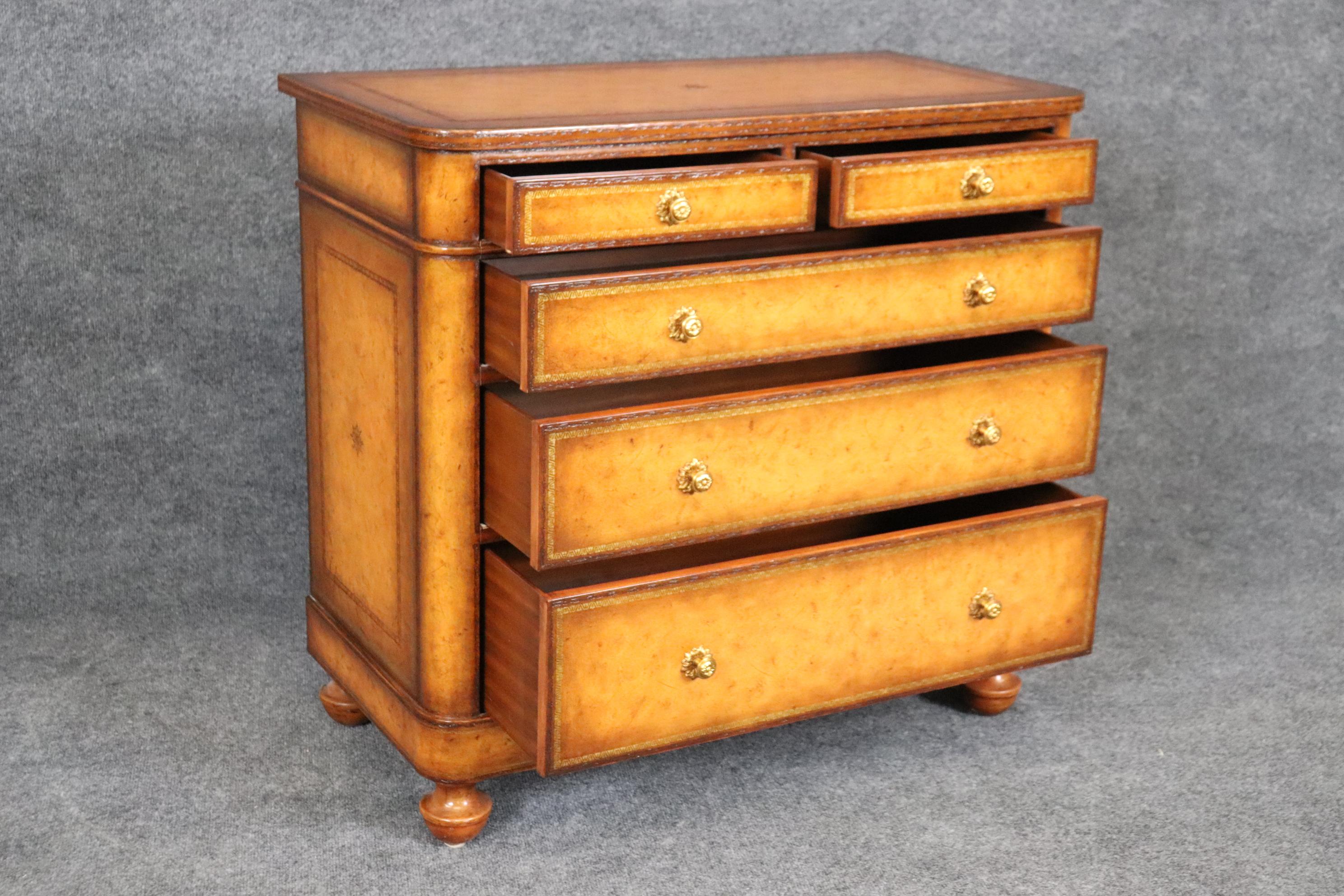 Maitland Smith Embossed Leather Wrapped Chest of Drawers Commode  For Sale 2