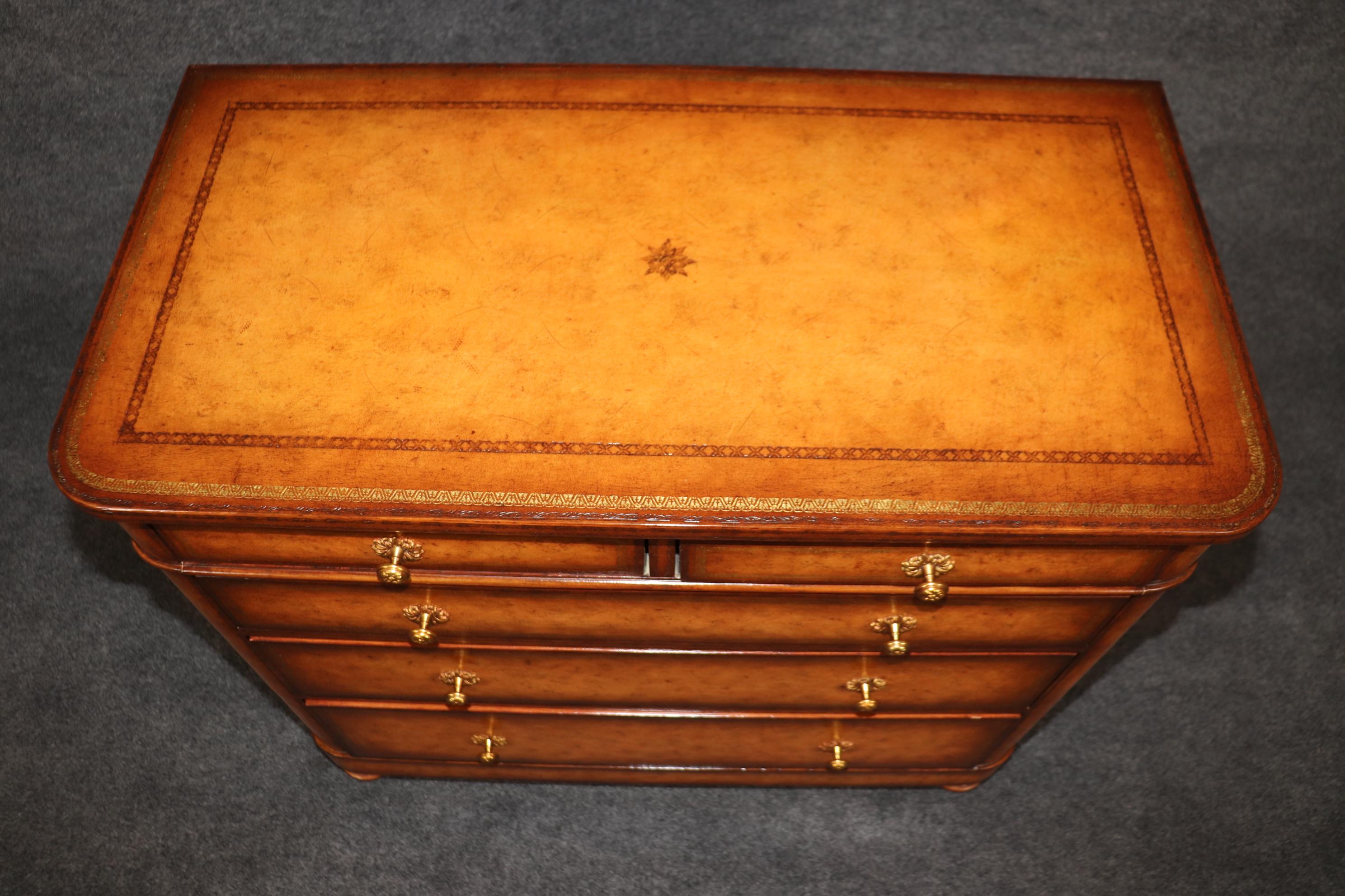 Maitland Smith Embossed Leather Wrapped Chest of Drawers Commode  For Sale 3