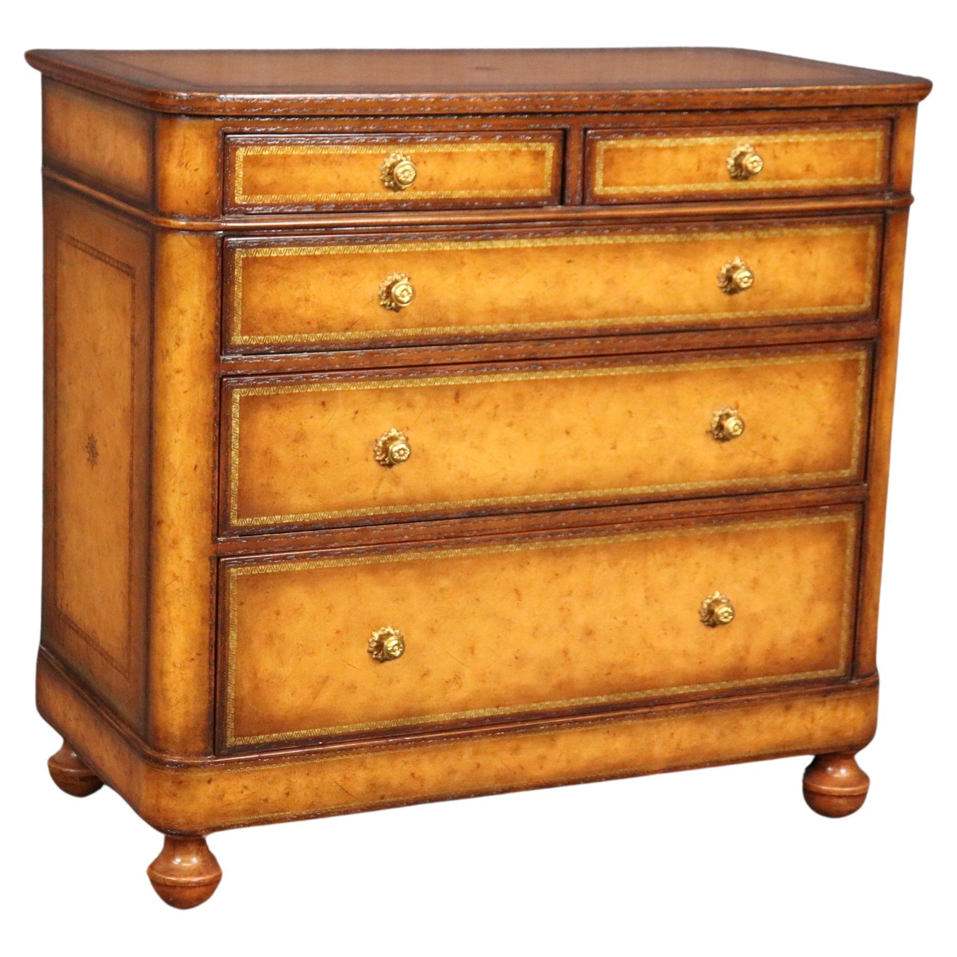 Maitland Smith Embossed Leather Wrapped Chest of Drawers Commode  For Sale