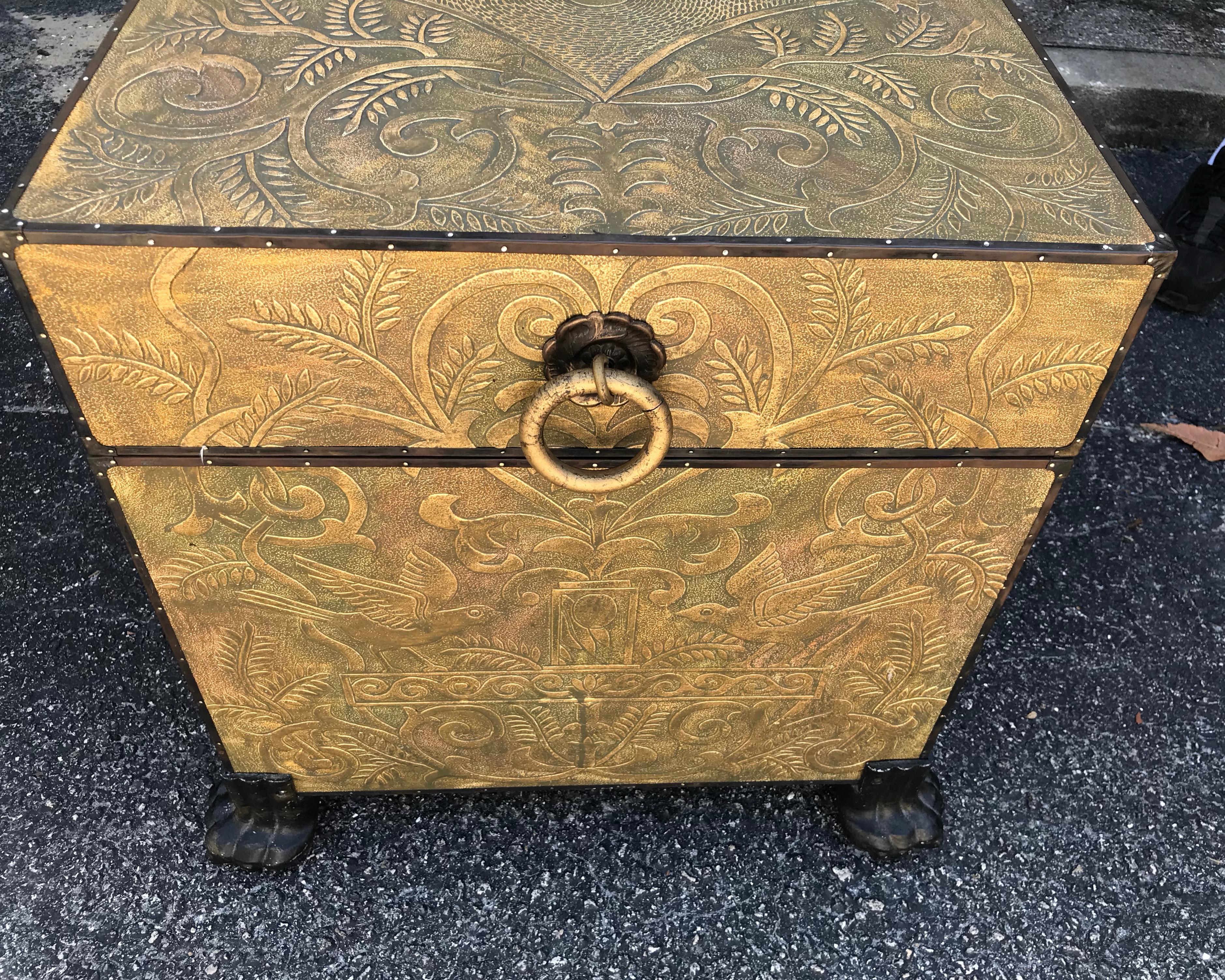 Metal Maitland Smith Embossed Storage Trunk/ Table