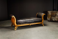 Maitland Smith Empire Revival Style Gilt Wood and Leather Clawfoot Daybed