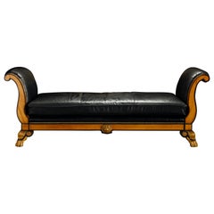 Maitland Smith Empire Revival Style Gilt Wood and Leather Clawfoot Daybed