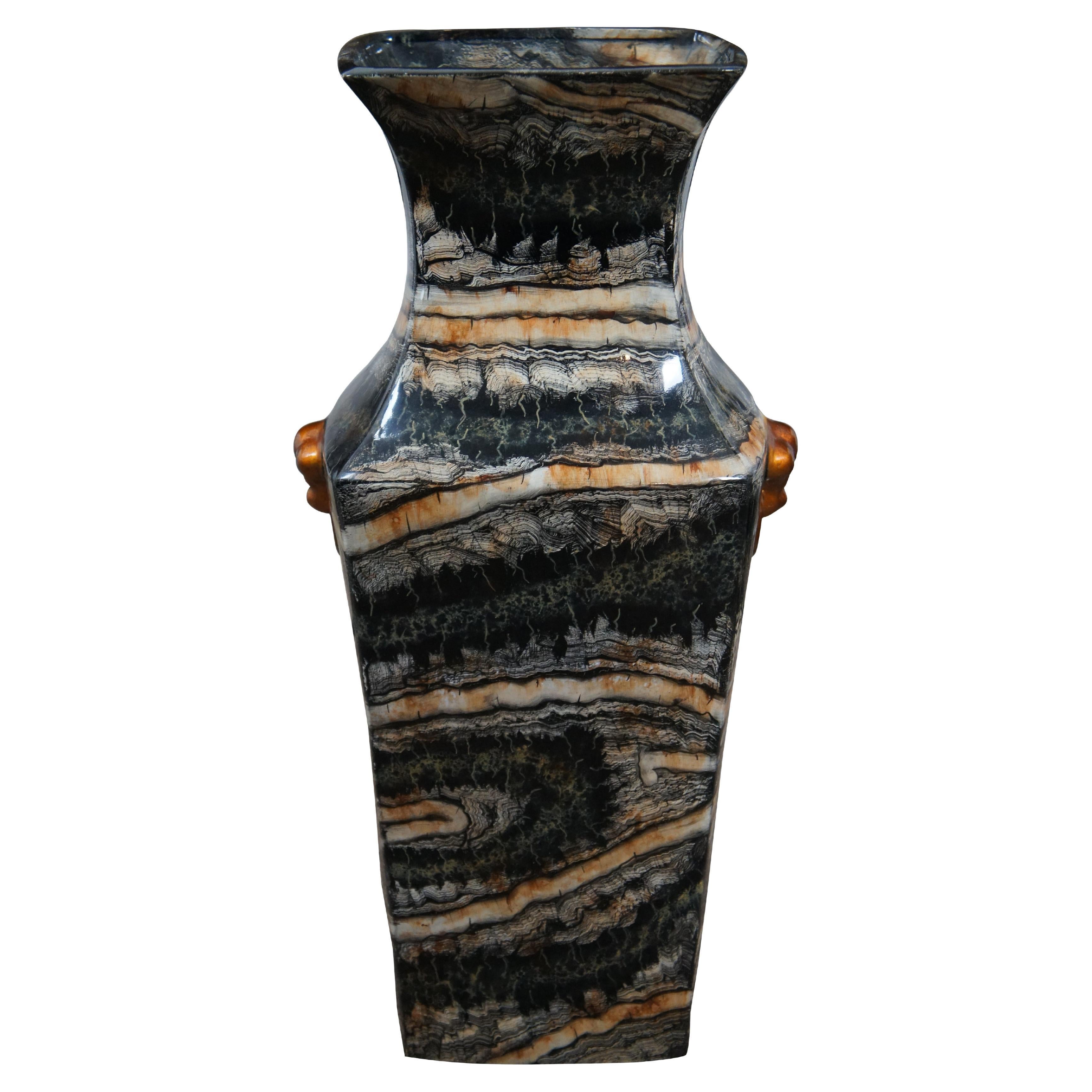 Vase de sol Maitland Smith en porcelaine émaillée et faux marbre Chinoiserie en vente