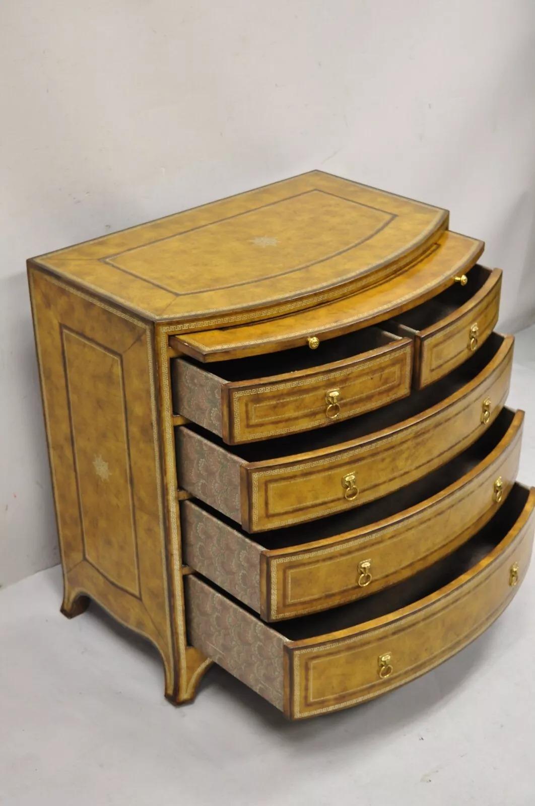 Maitland Smith English Georgian Leather Wrapped Bow Front Chest of Drawers 5