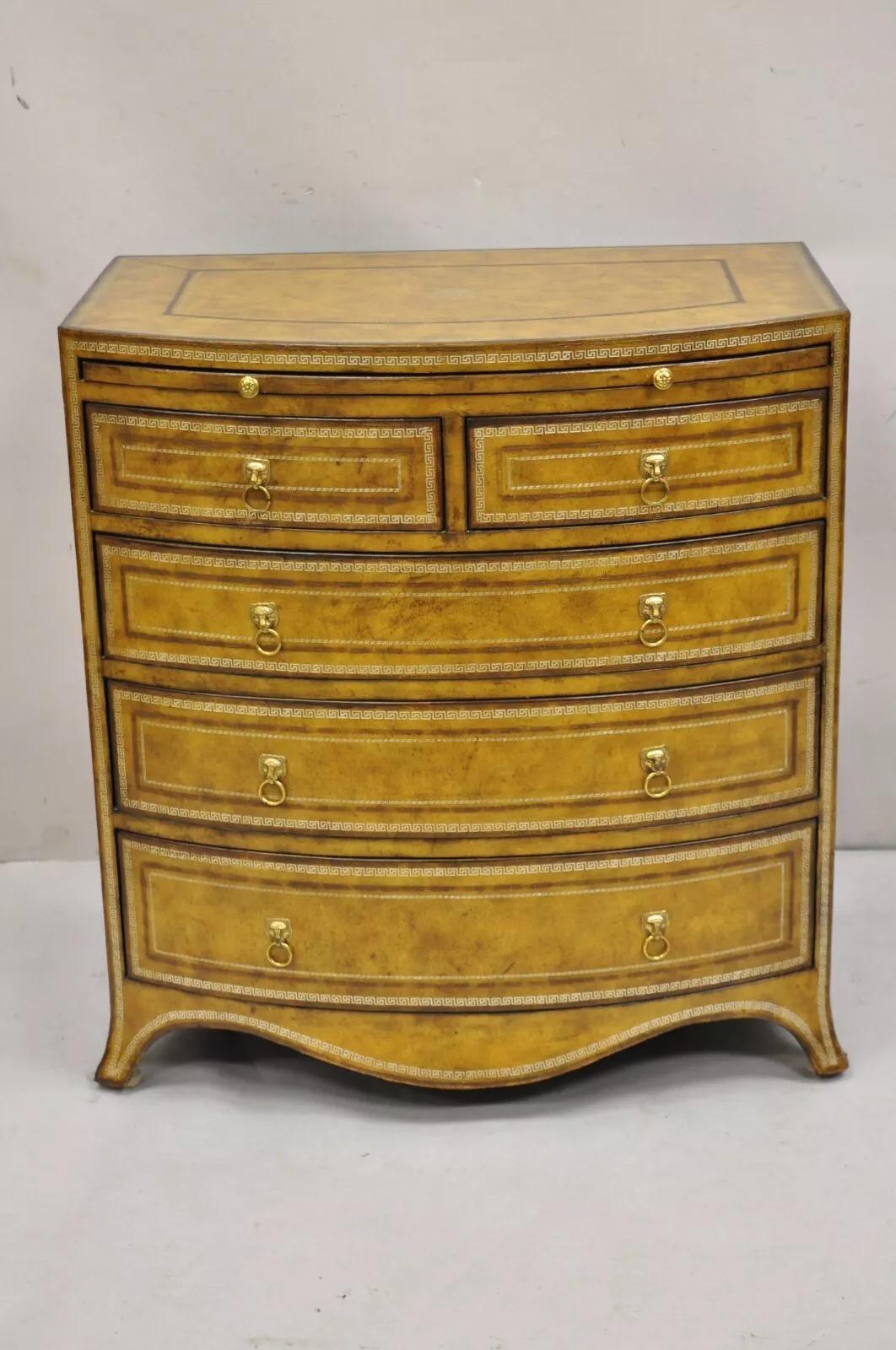 Maitland Smith English Georgian Leather Wrapped Bow Front Chest of Drawers 7