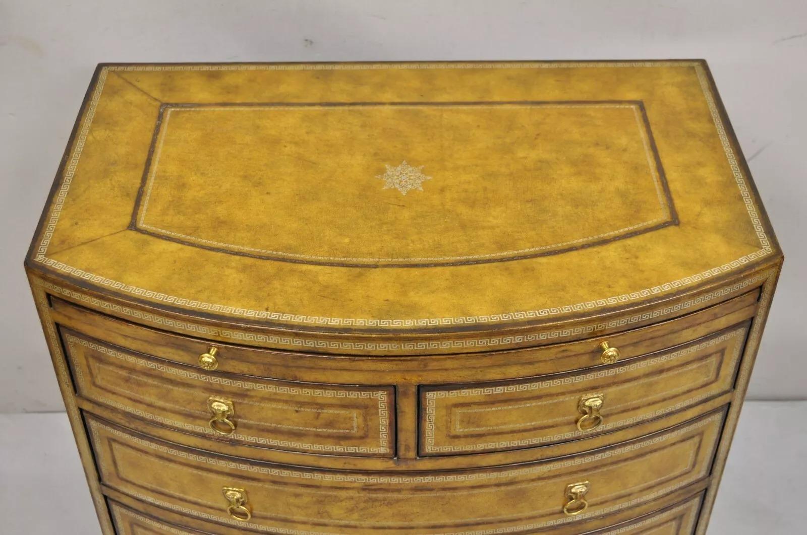 Unknown Maitland Smith English Georgian Leather Wrapped Bow Front Chest of Drawers