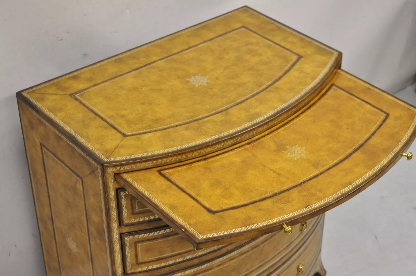 Maitland Smith English Georgian Leather Wrapped Bow Front Chest of Drawers In Good Condition In Philadelphia, PA