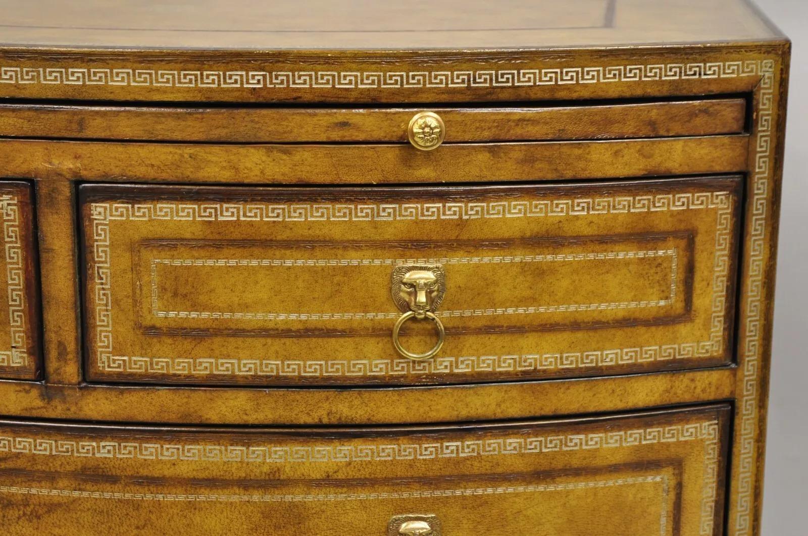 Maitland Smith English Georgian Leather Wrapped Bow Front Chest of Drawers 1