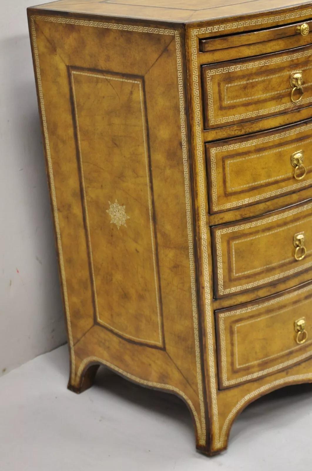 Maitland Smith English Georgian Leather Wrapped Bow Front Chest of Drawers 3