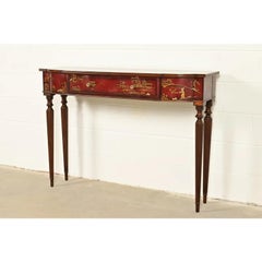 Maitland Smith English Regency Hand-Painted Red Lacquered Console Table
