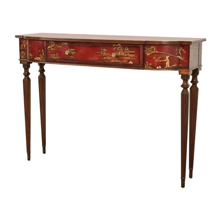 Maitland Smith English Regency Hand-Painted Red Lacquered Console Table