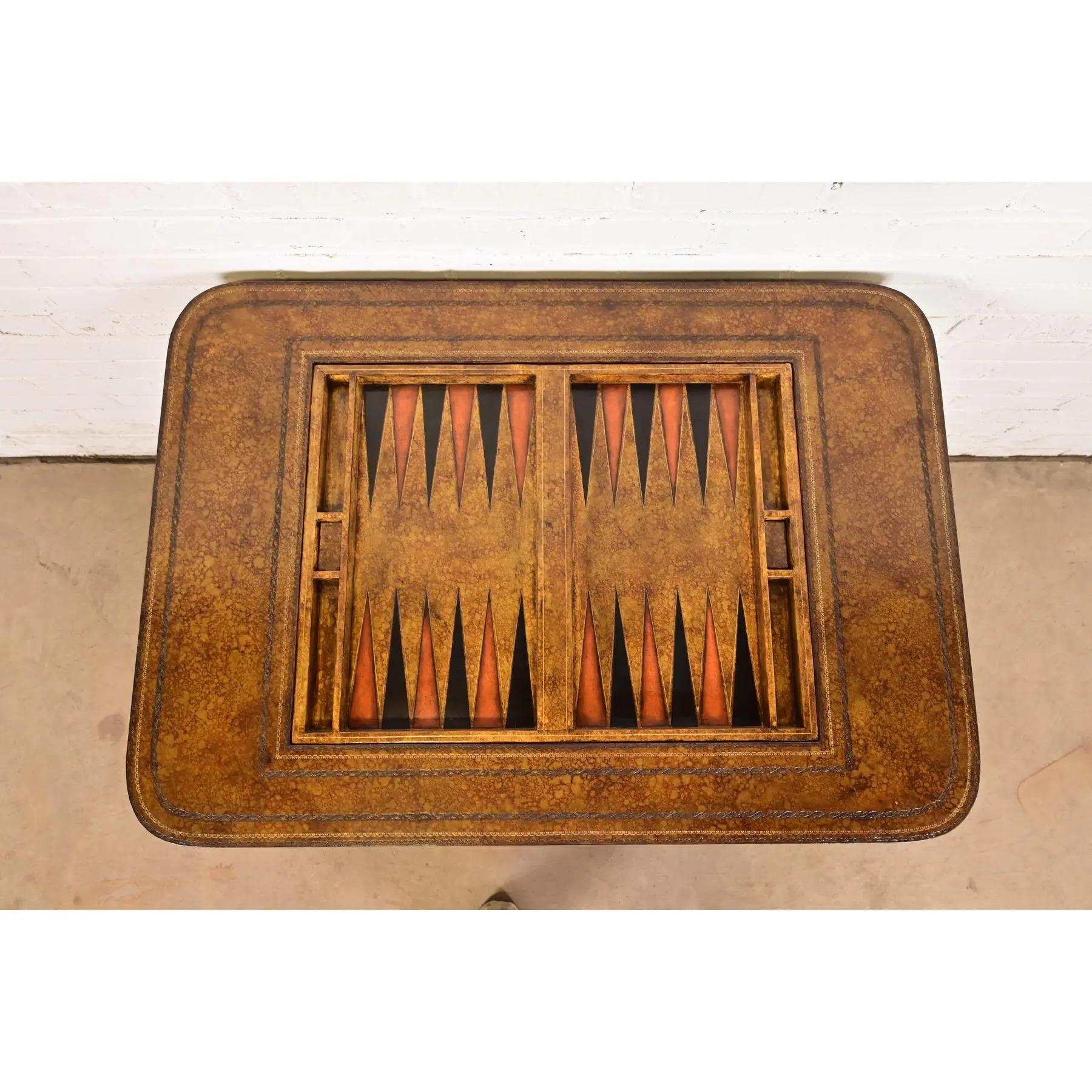 Maitland Smith English Regency Leather Wrapped Game Table For Sale 4