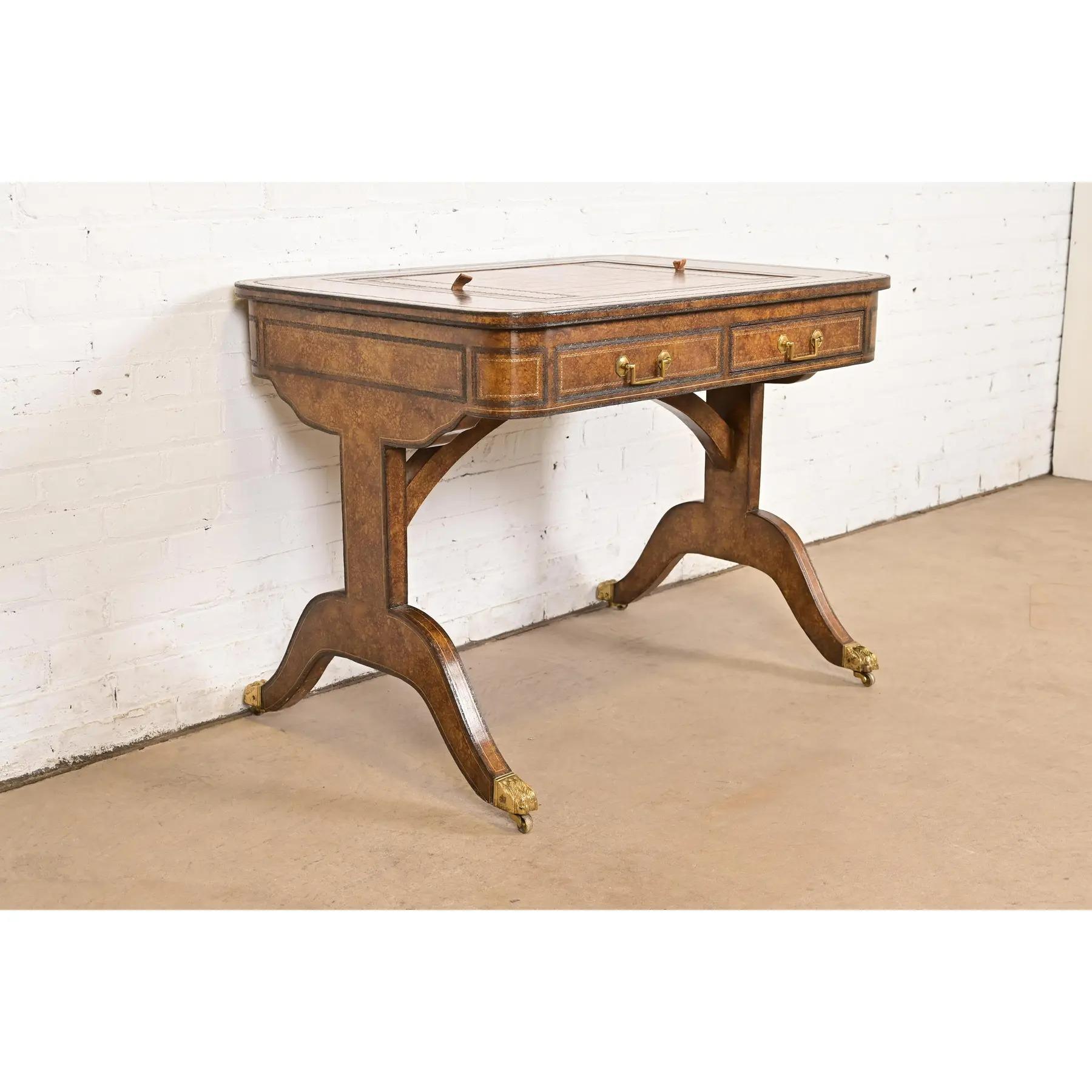 20th Century Maitland Smith English Regency Leather Wrapped Game Table For Sale