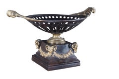 Maitland Smith English Regency Pierced Bronze Figural Rams Compote Centerpiece