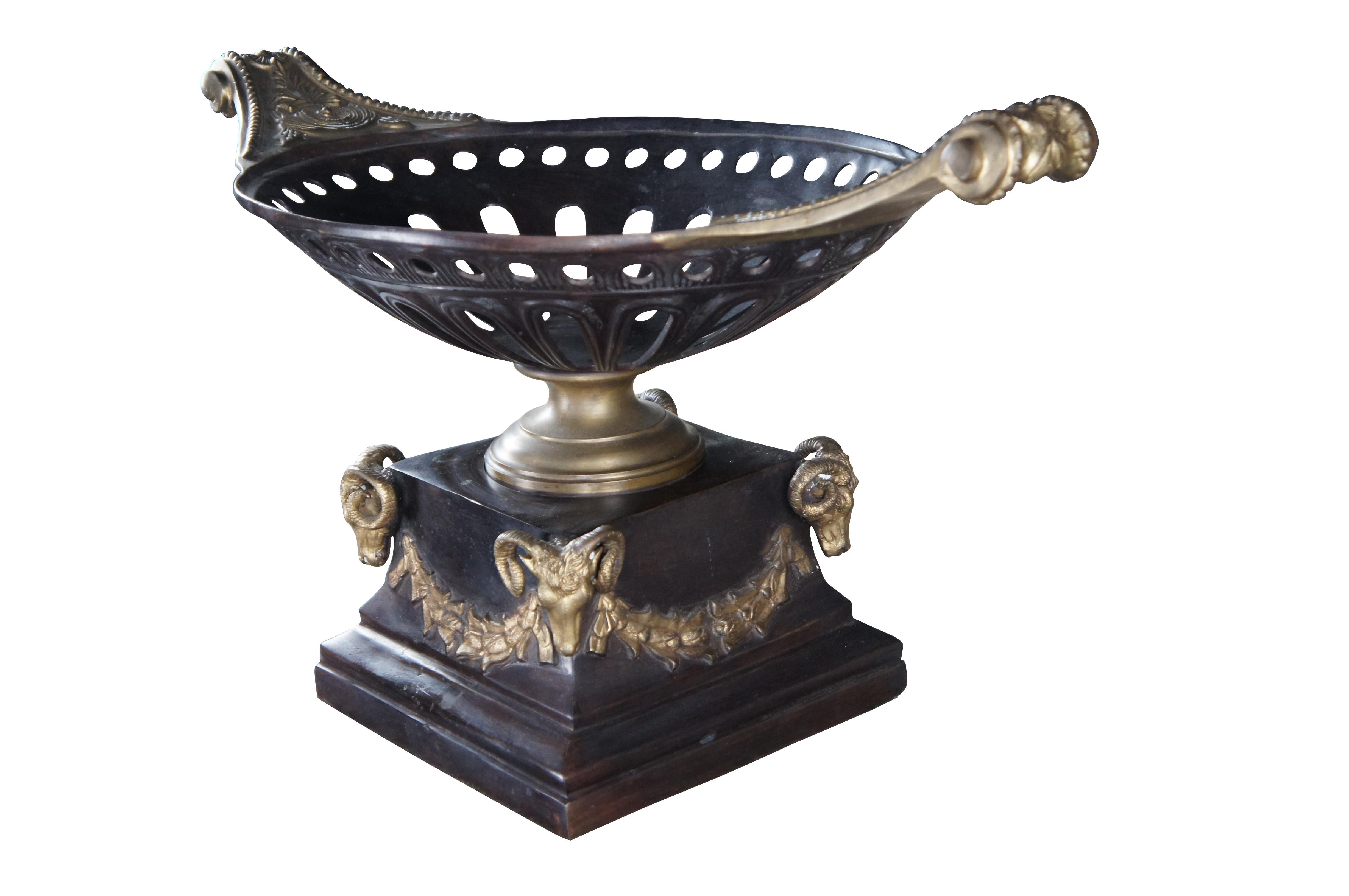 Maitland Smith English Regency Pierced Bronze Figural Rams Compote Centerpiece In Good Condition For Sale In Dayton, OH