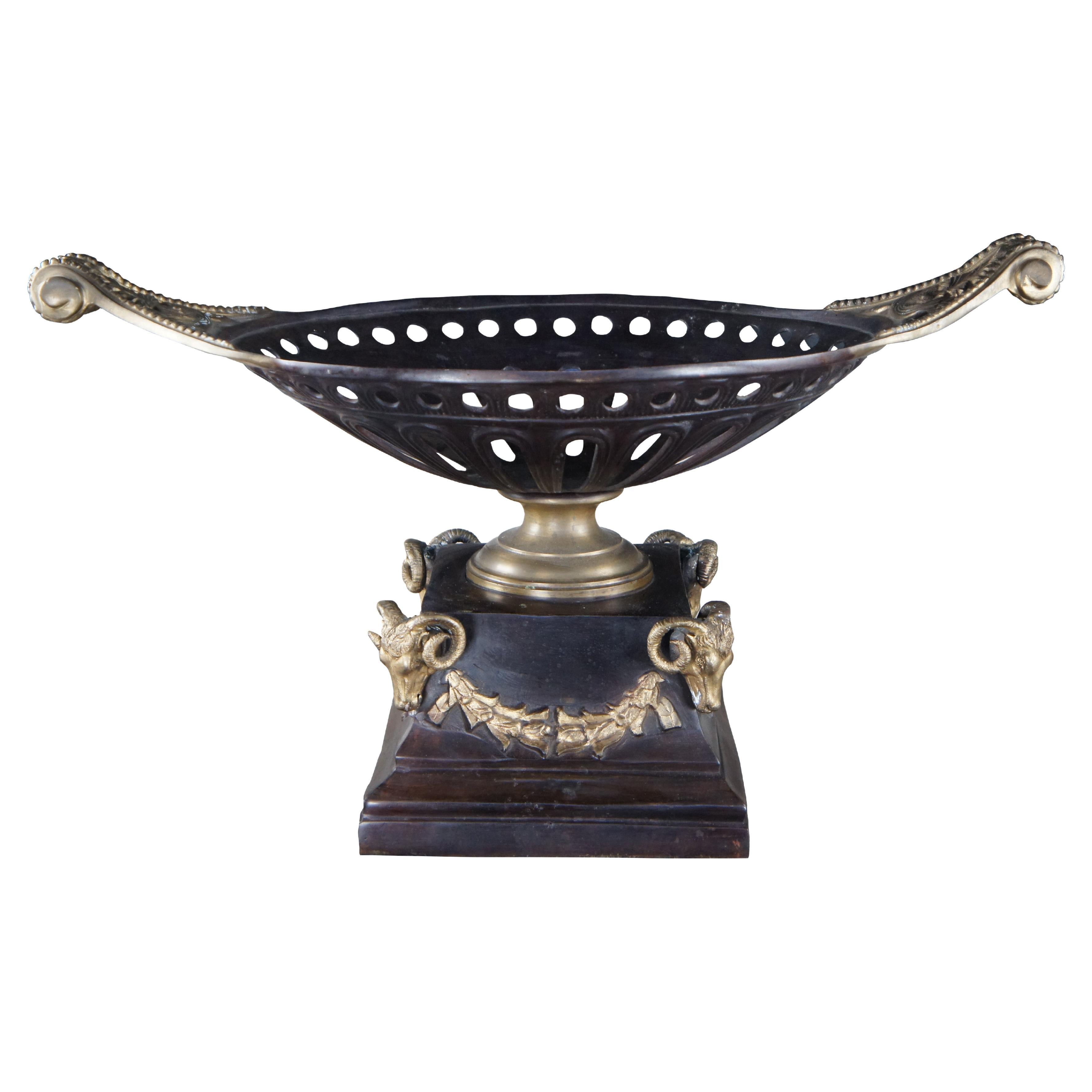 Maitland Smith English Regency Pierced Bronze Figural Rams Compote Centerpiece For Sale