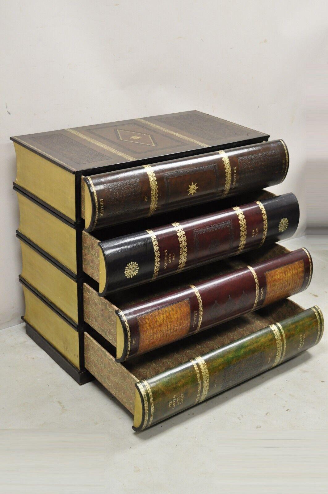 Maitland Smith English Regency Style Leather Stacked Books 4 Drawer Chest. Item  For Sale 9