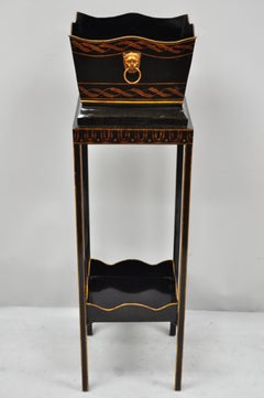 Maitland Smith English Regency Tole Metal Black Gold Pedestal Plant Stand