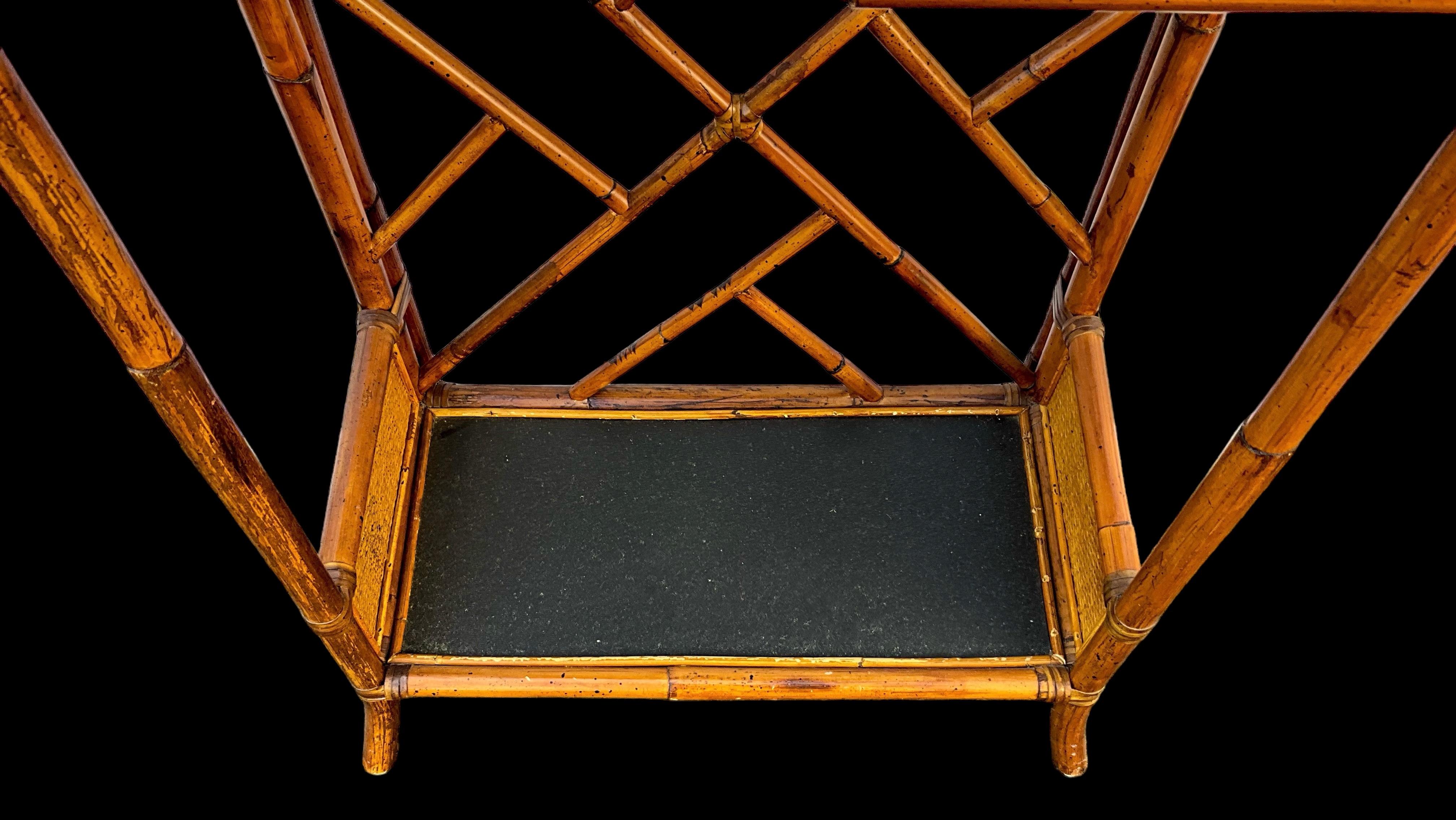 Philippine Maitland -Smith English Style Burnt Bamboo & Grasscloth Hall Tree / Coat Rack