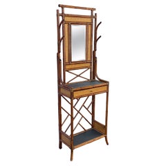 Maitland -Smith English Style Burnt Bamboo & Grasscloth Hall Tree / Coat Rack
