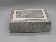 Maitland Smith Era Tessellated Fossilized Stone & Brass Jewelry Stash Box