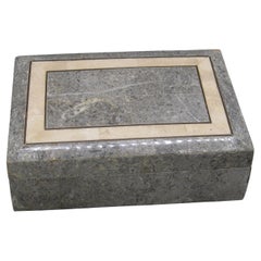 Maitland Smith Era Tessellated Fossilized Stone & Brass Jewelry Stash Box