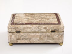 Maitland Smith Extra Large Tessellated Travertine and Brass Box