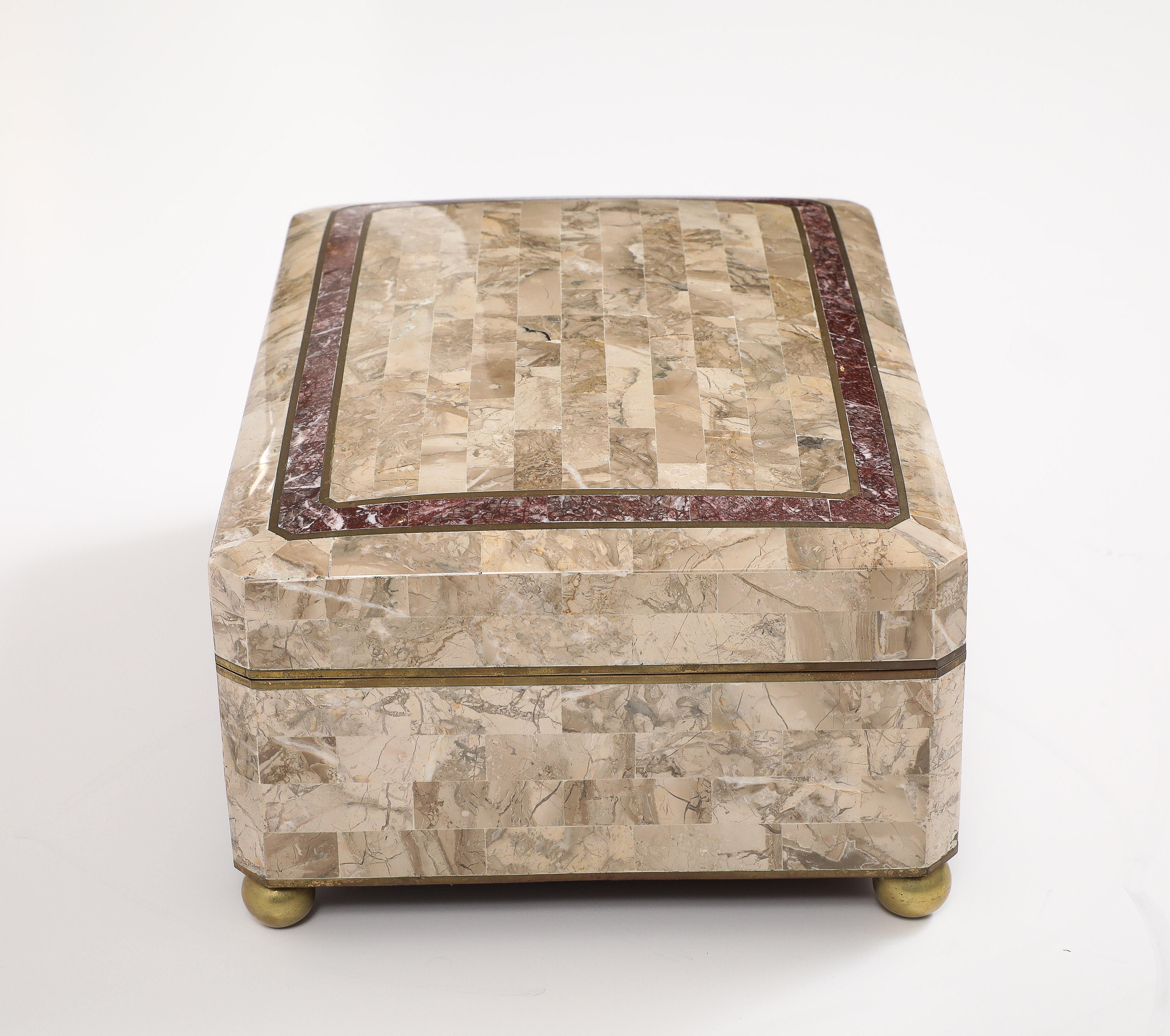 Philippine Maitland Smith Extra Large Tessellated Travertine and Brass Box For Sale
