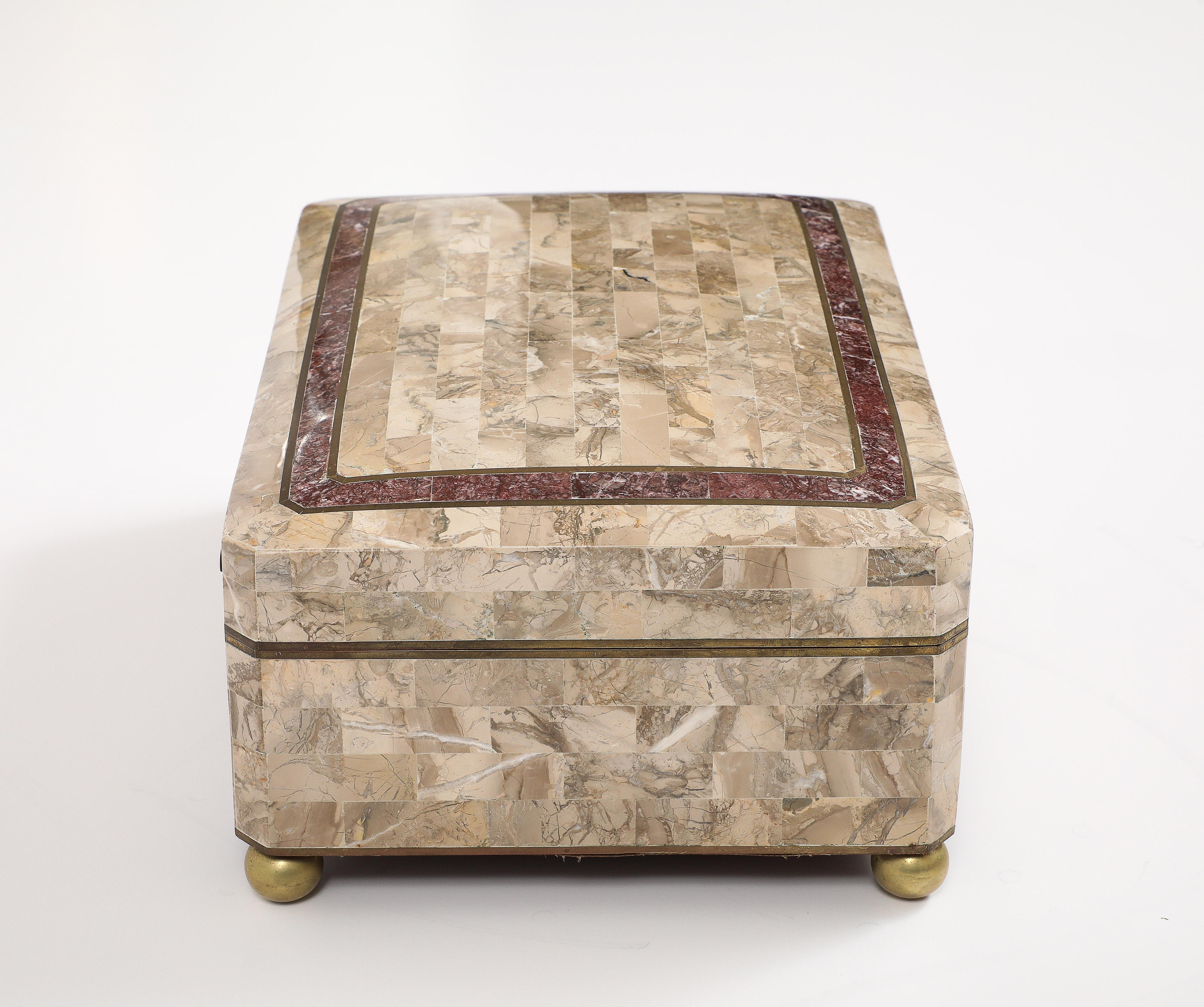 Late 20th Century Maitland Smith Extra Large Tessellated Travertine and Brass Box For Sale