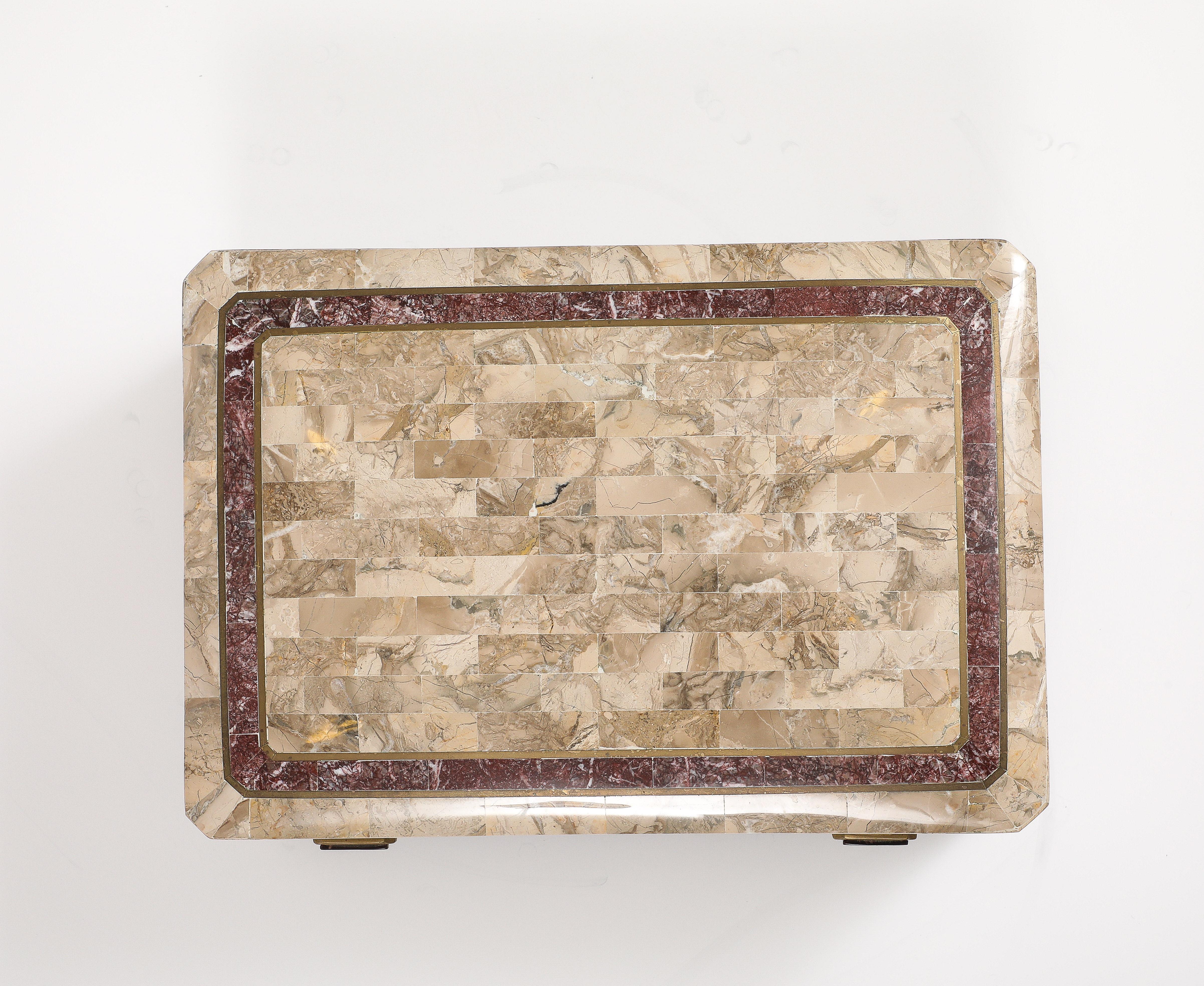 Maitland Smith Extra Large Tessellated Travertine and Brass Box For Sale 1