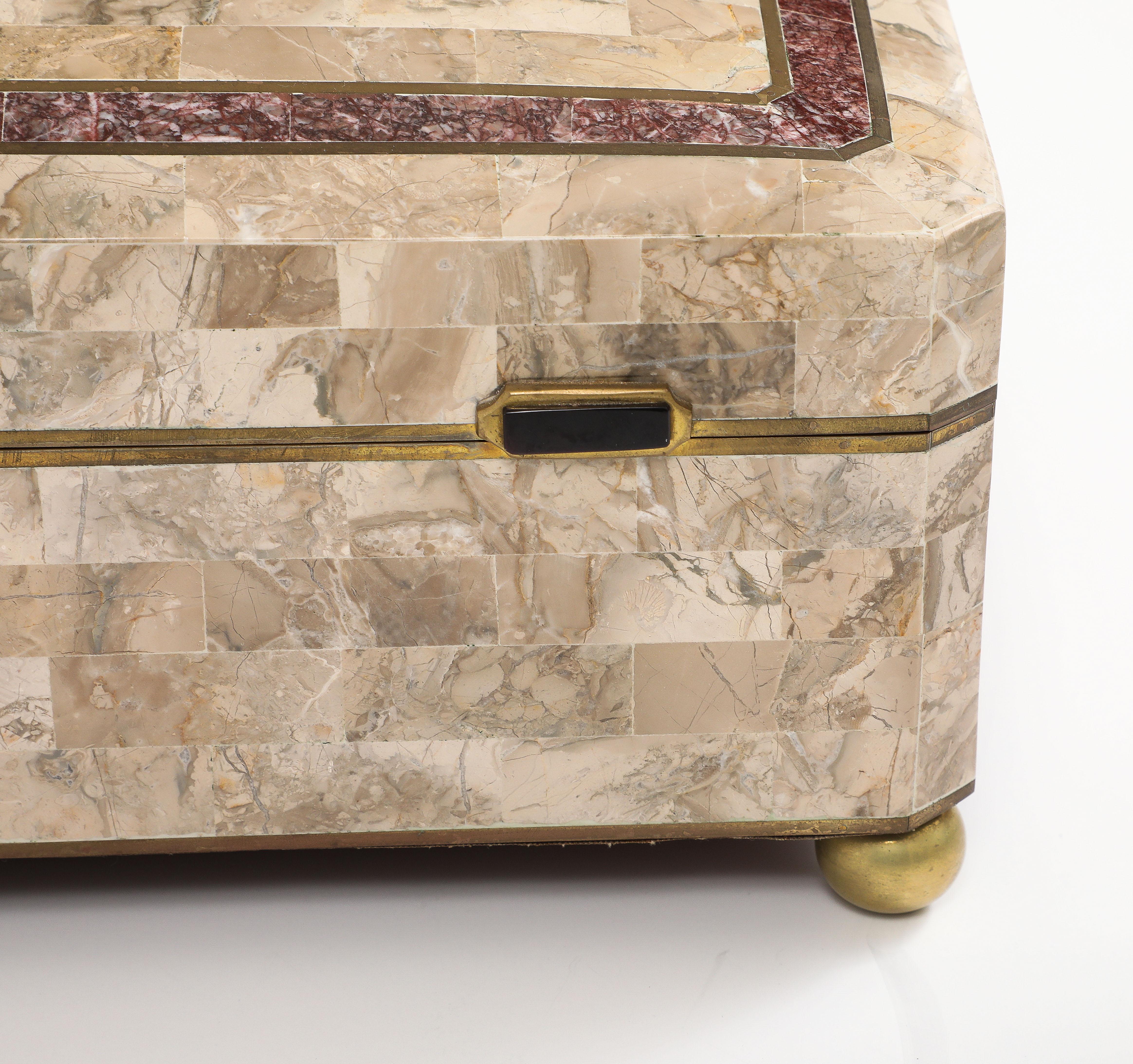 Maitland Smith Extra Large Tessellated Travertine and Brass Box For Sale 2