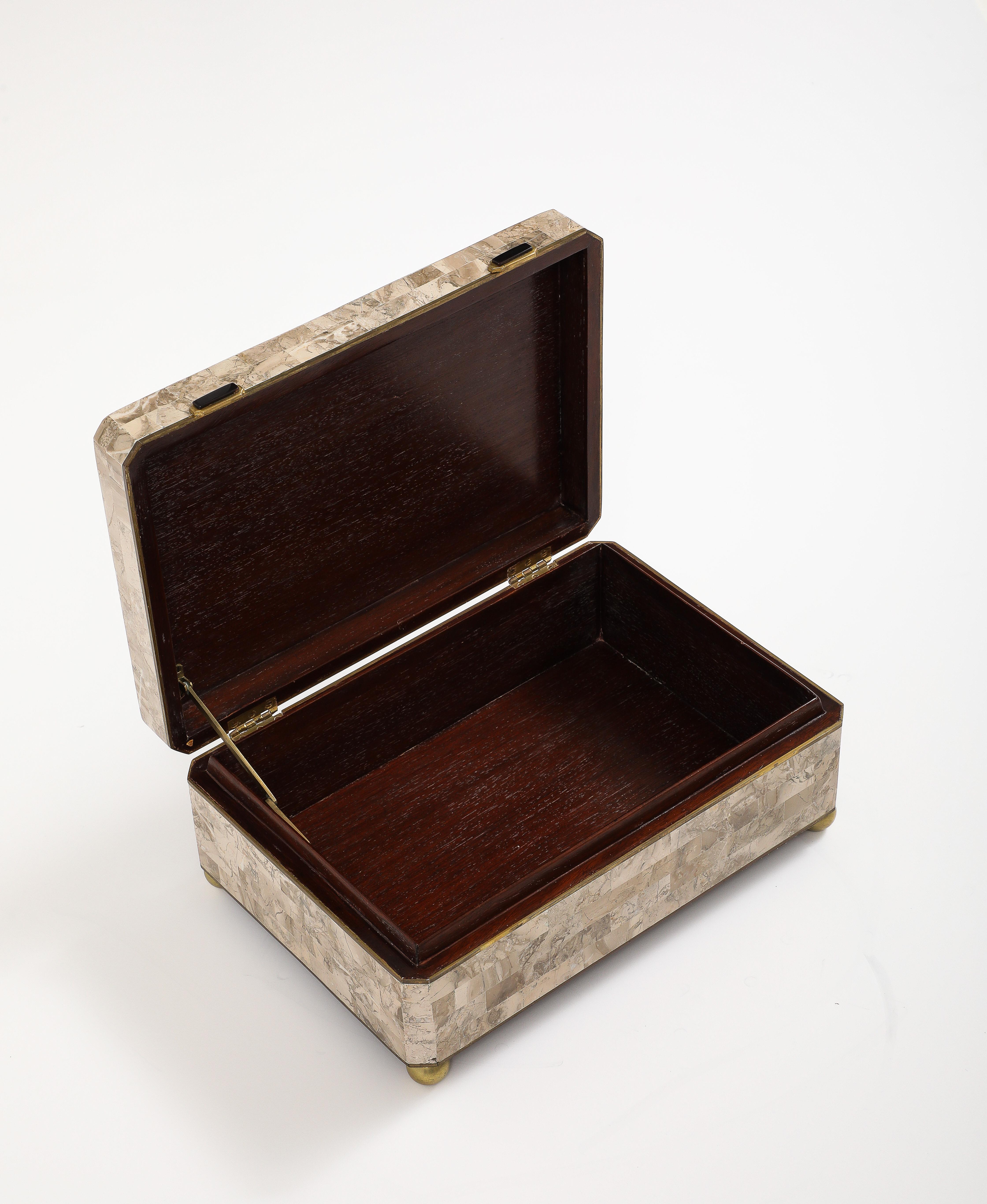 Maitland Smith Extra Large Tessellated Travertine and Brass Box For Sale 3