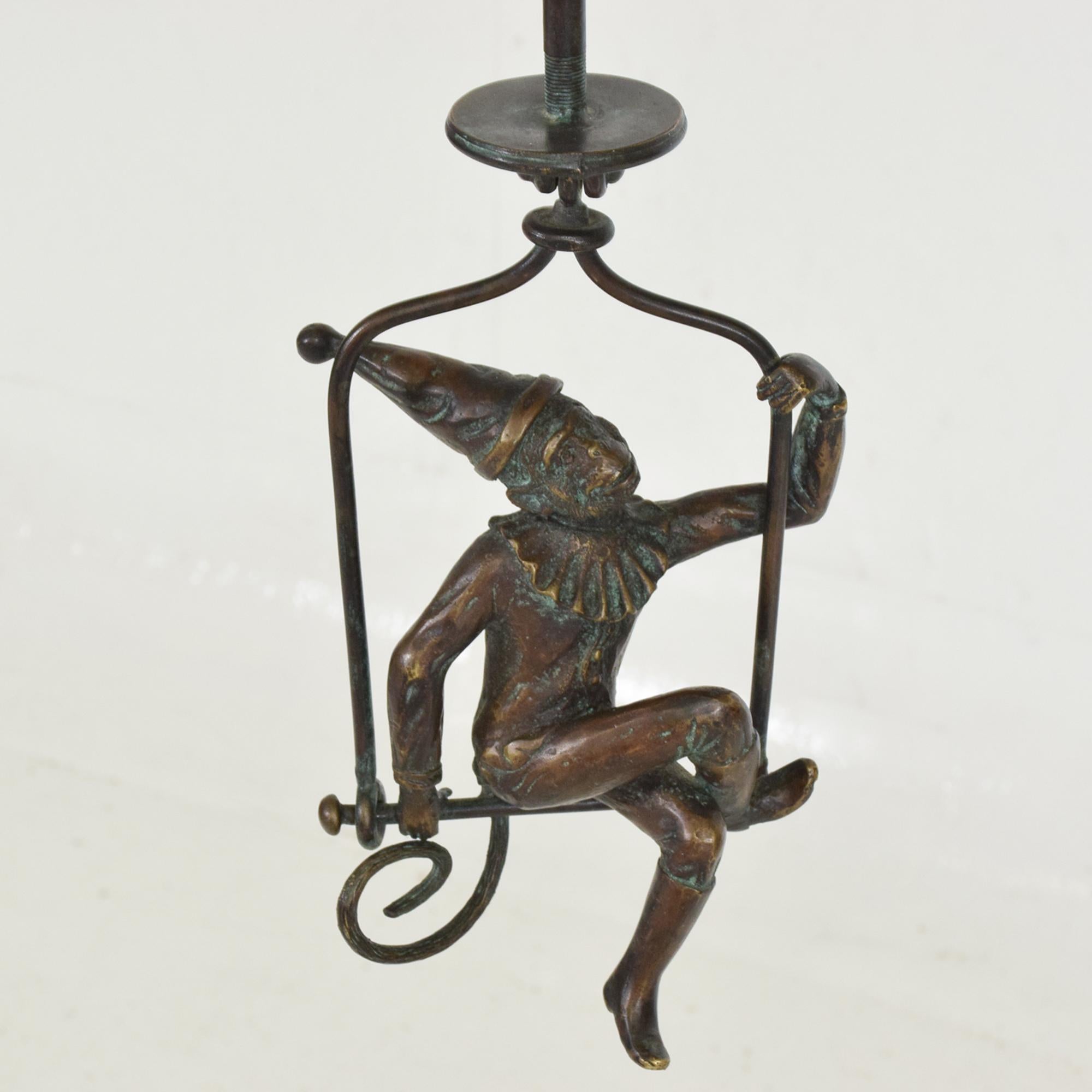 Maitland Smith Swinging MONKEY Chandelier Bronze Woven Cane Multi Shades 1980s 1