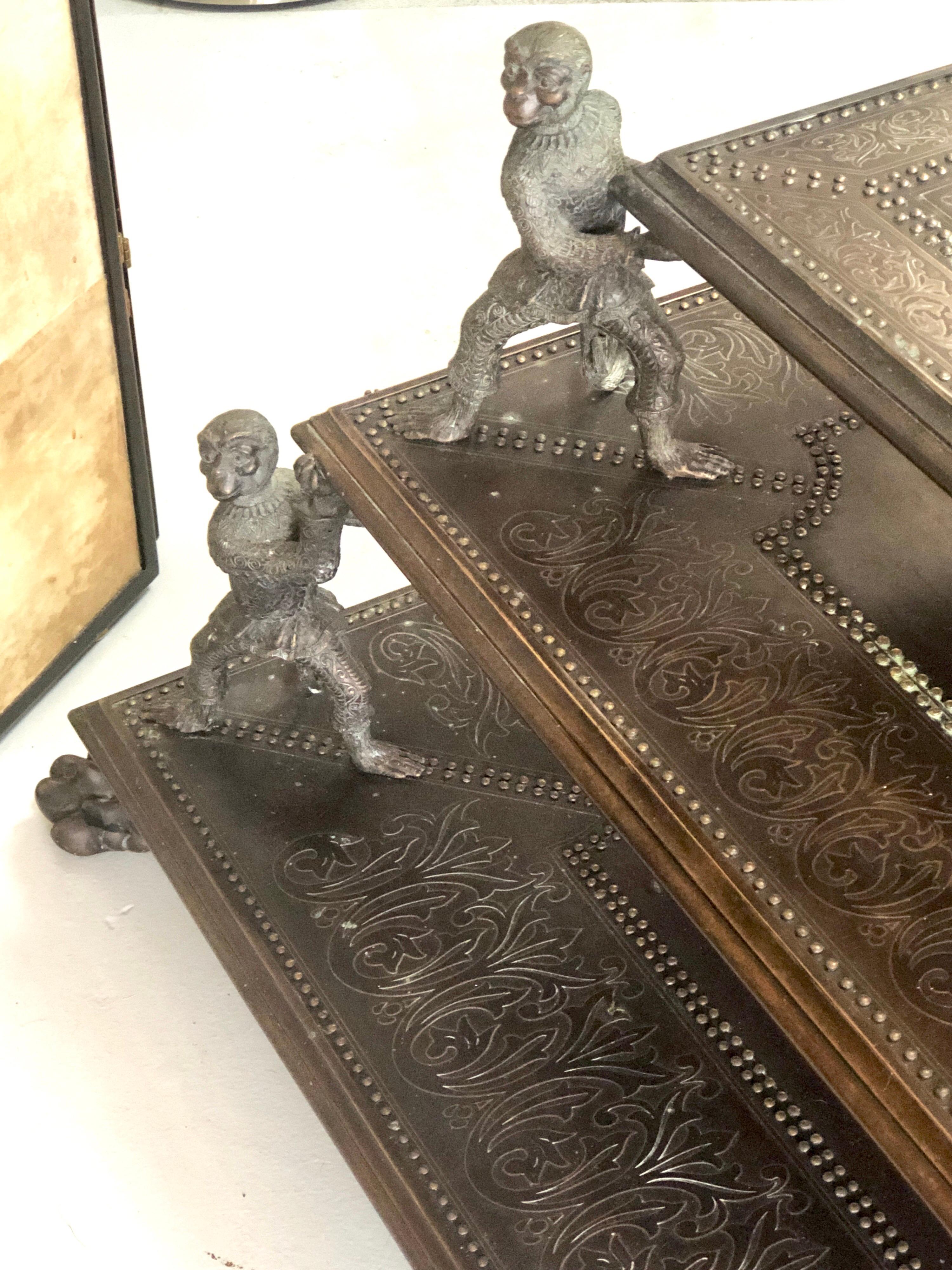Late 20th Century Maitland Smith Fantastic 3-Tier Bronze Coffee Table with Monkeys and Lion Feet