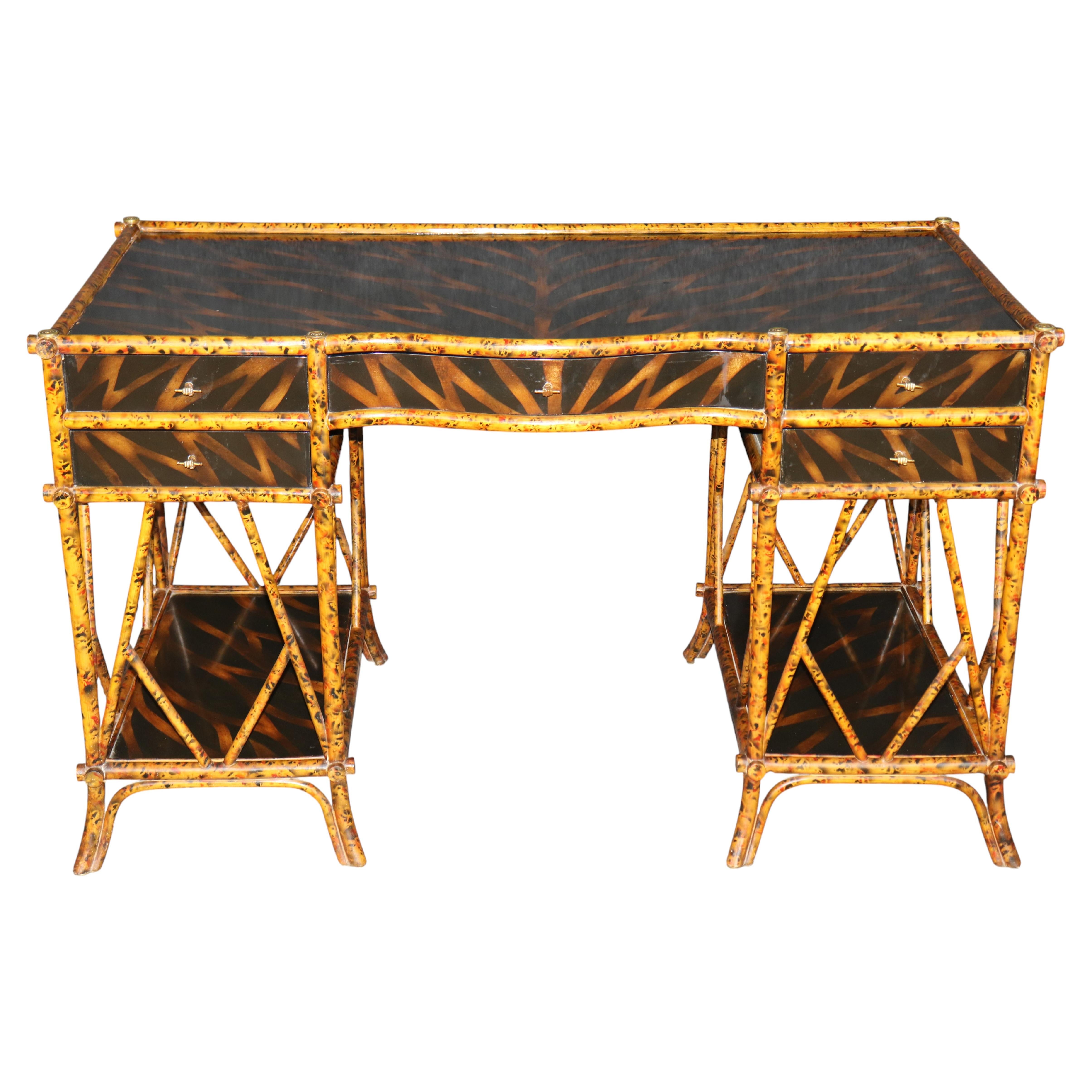 Maitland Smith Faux Bamboo and Brass Mounted Desk For Sale