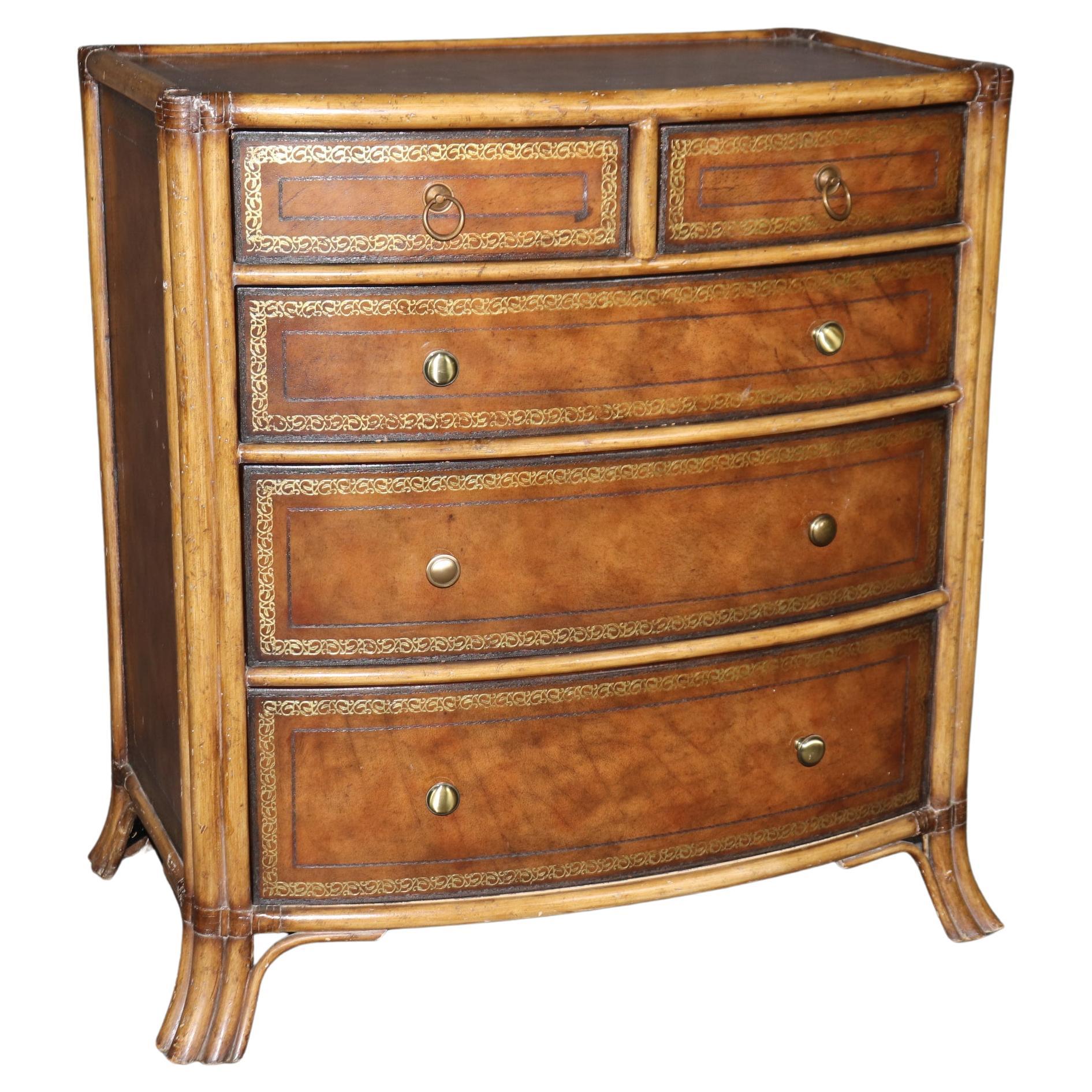 Maitland Smith Faux Bamboo and Leather Chest of Drawers Commode