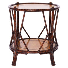 Maitland-Smith Faux Bamboo British Colonial Style Leather Top Occasional Table