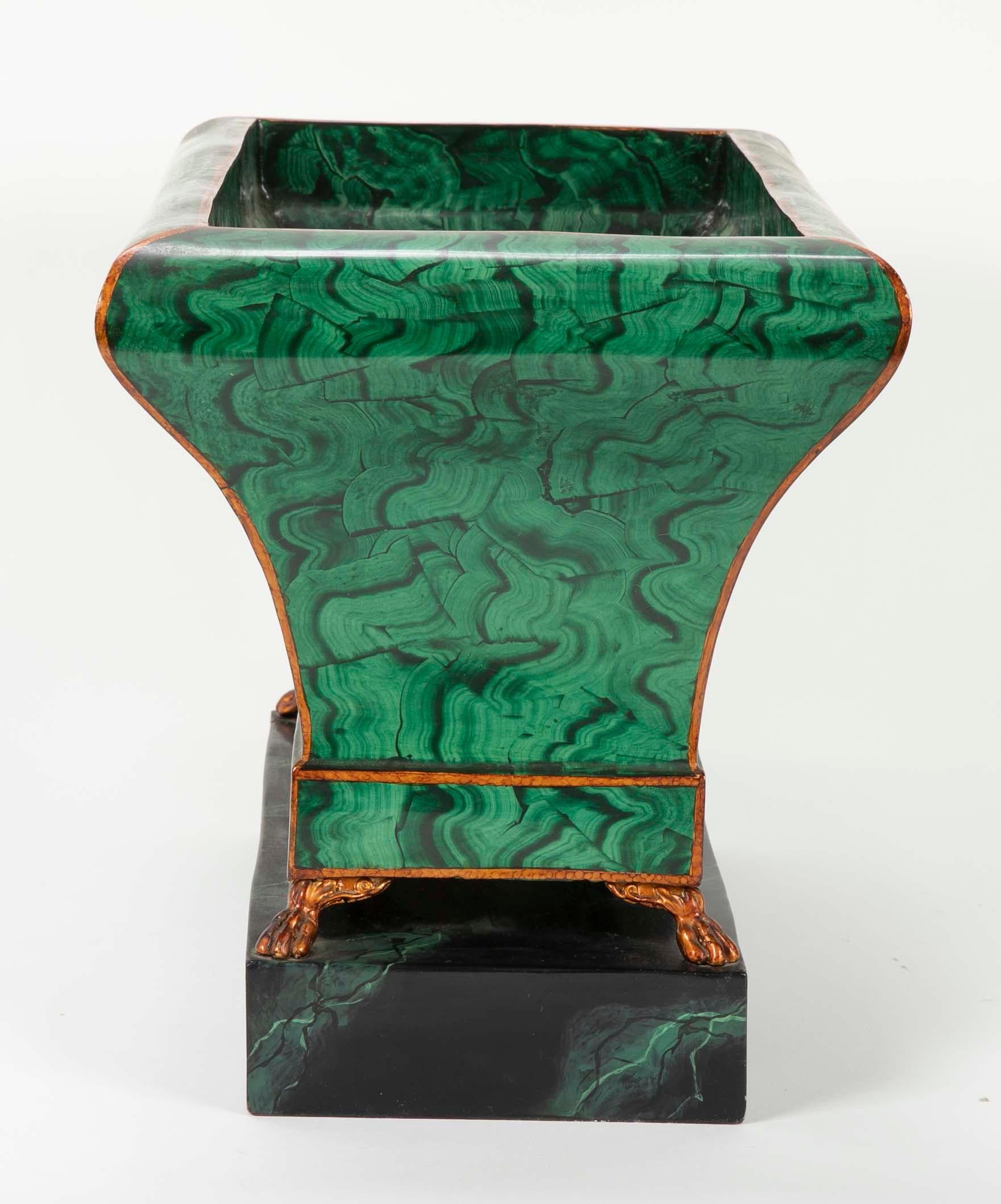 Maitland Smith Faux Malachite Tole Jardinière In Good Condition In Stamford, CT