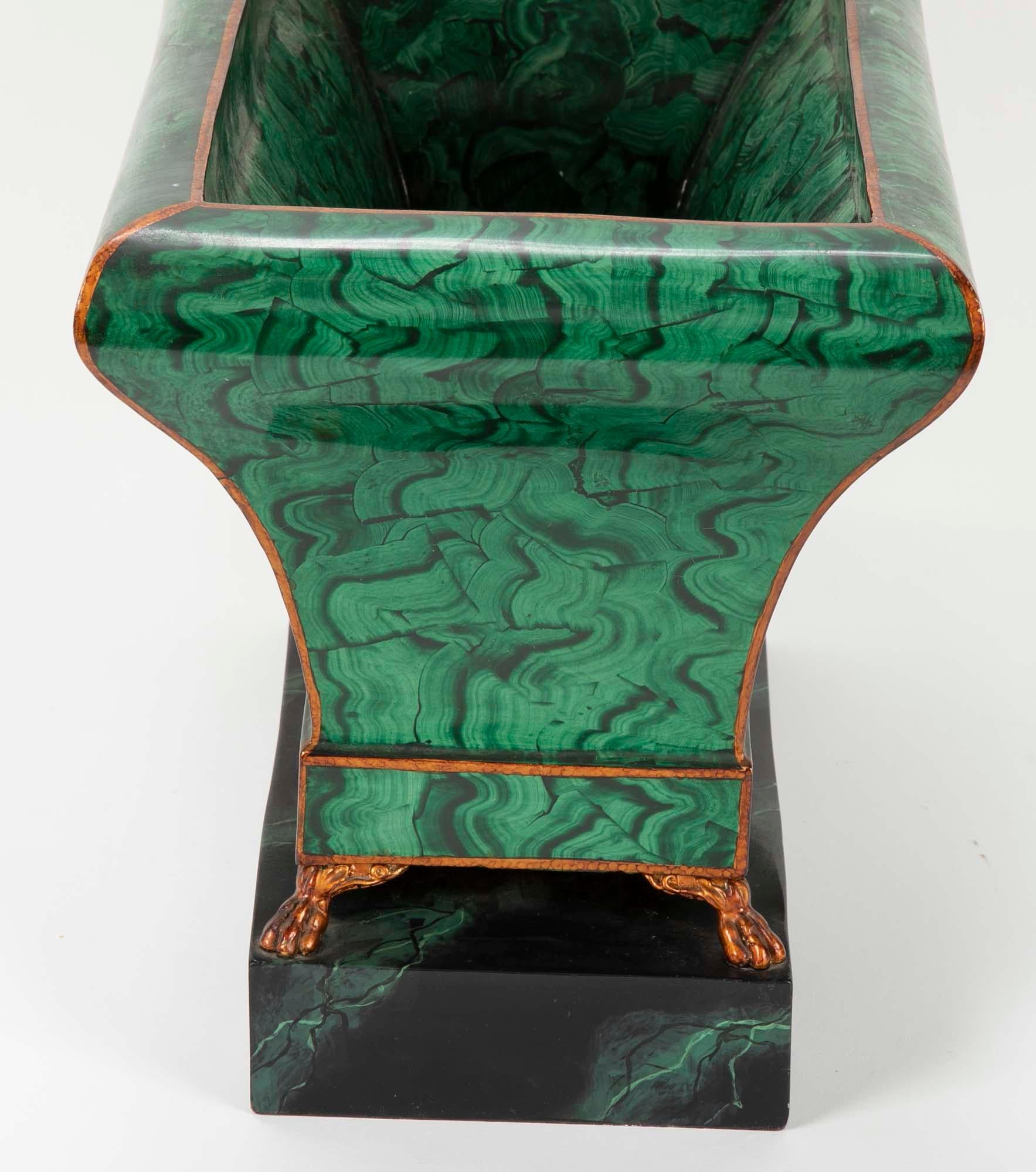 Metal Maitland Smith Faux Malachite Tole Jardinière