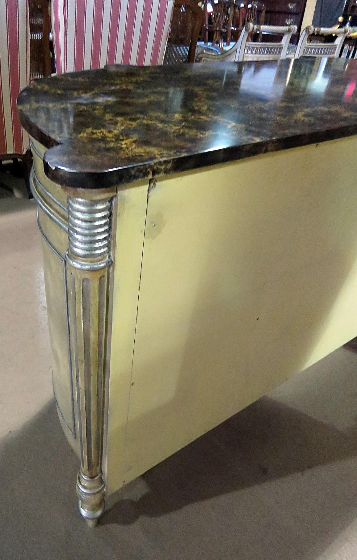 Maitland Smith Faux Painted Marble Top Sideboard Buffet Server with Silver Leaf In Good Condition In Swedesboro, NJ