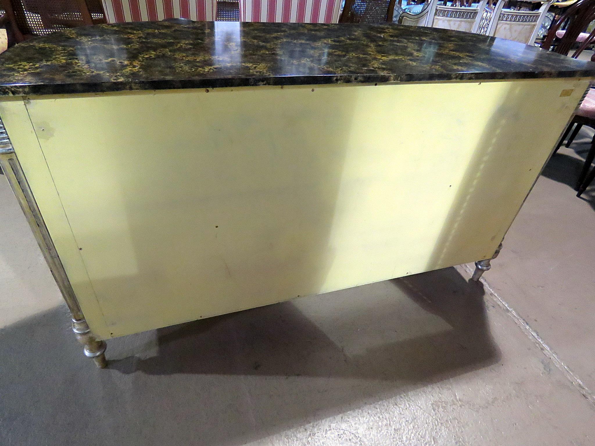20th Century Maitland Smith Faux Painted Marble Top Sideboard Buffet Server with Silver Leaf