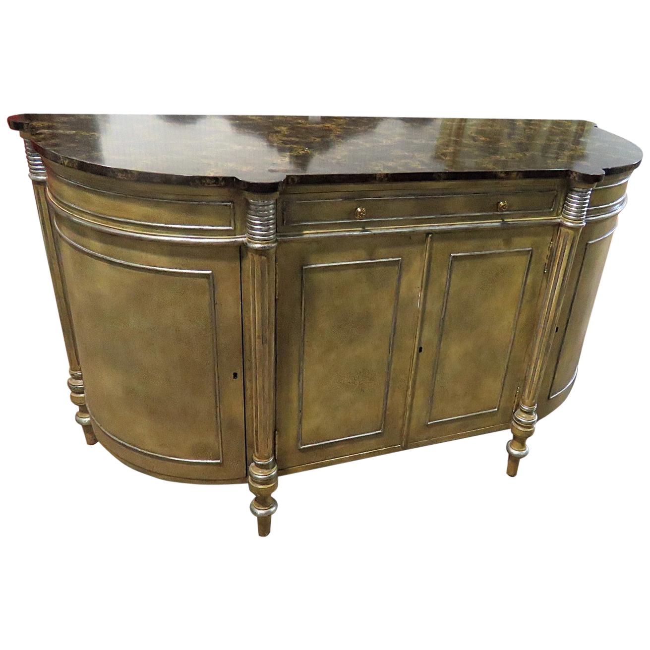 Maitland Smith Faux Painted Marble Top Sideboard Buffet Server with Silver Leaf