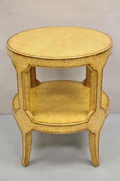 Maitland Smith Faux Ostrich Leather Round Gueridon Hollywood Regency Side Table