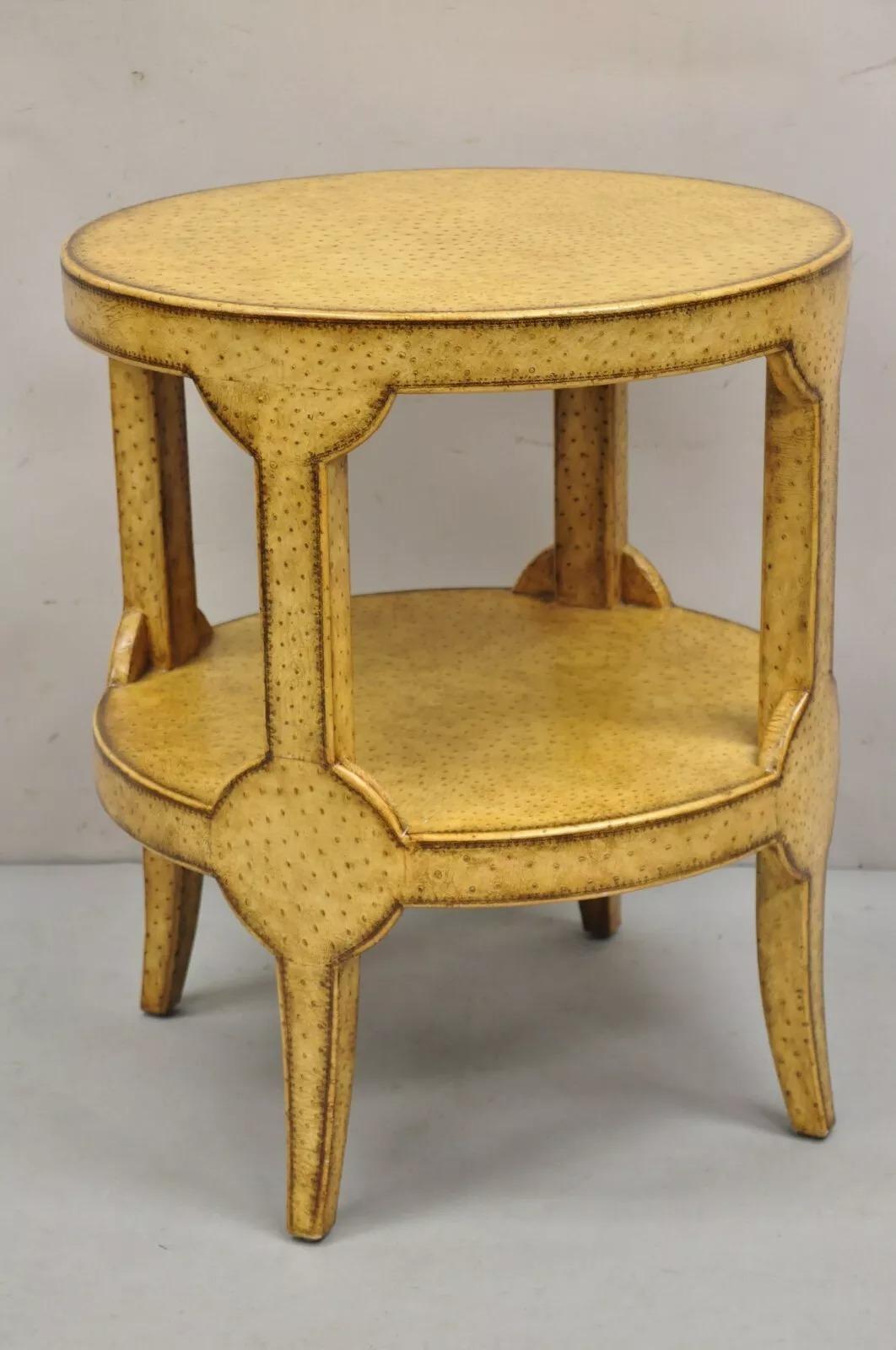 Tavolino da salotto Maitland Smith in finta pelle di struzzo Gueridon Hollywood Regency in vendita 3
