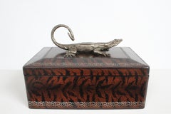 Maitland-Smith Faux Skin Leather Wrapped Box with Silver Tone Metal Lizard
