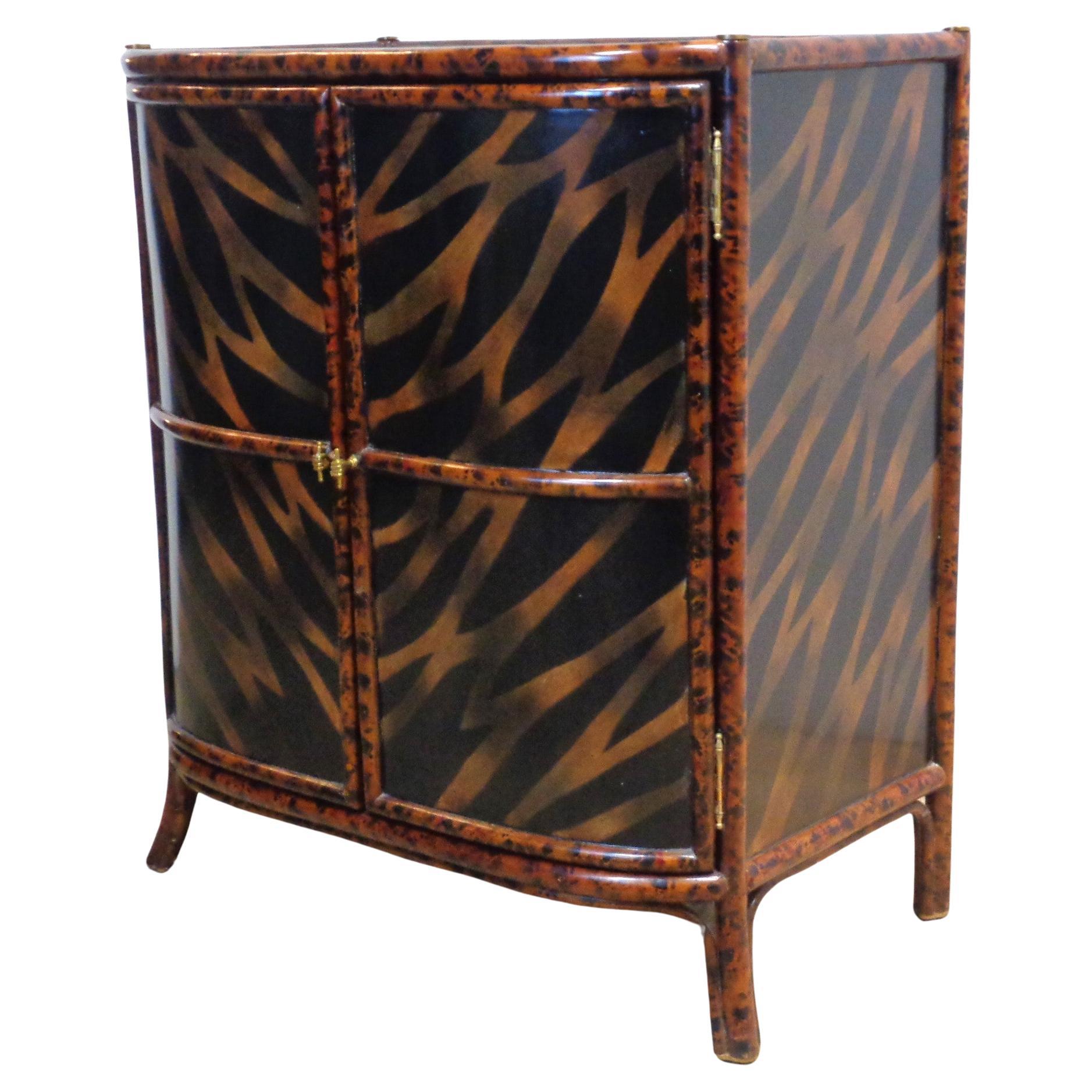 Maitland Smith Faux Tortoise Bamboo Lacquered Two Door Cabinet, CIRCA 1980 (Philippinisch) im Angebot