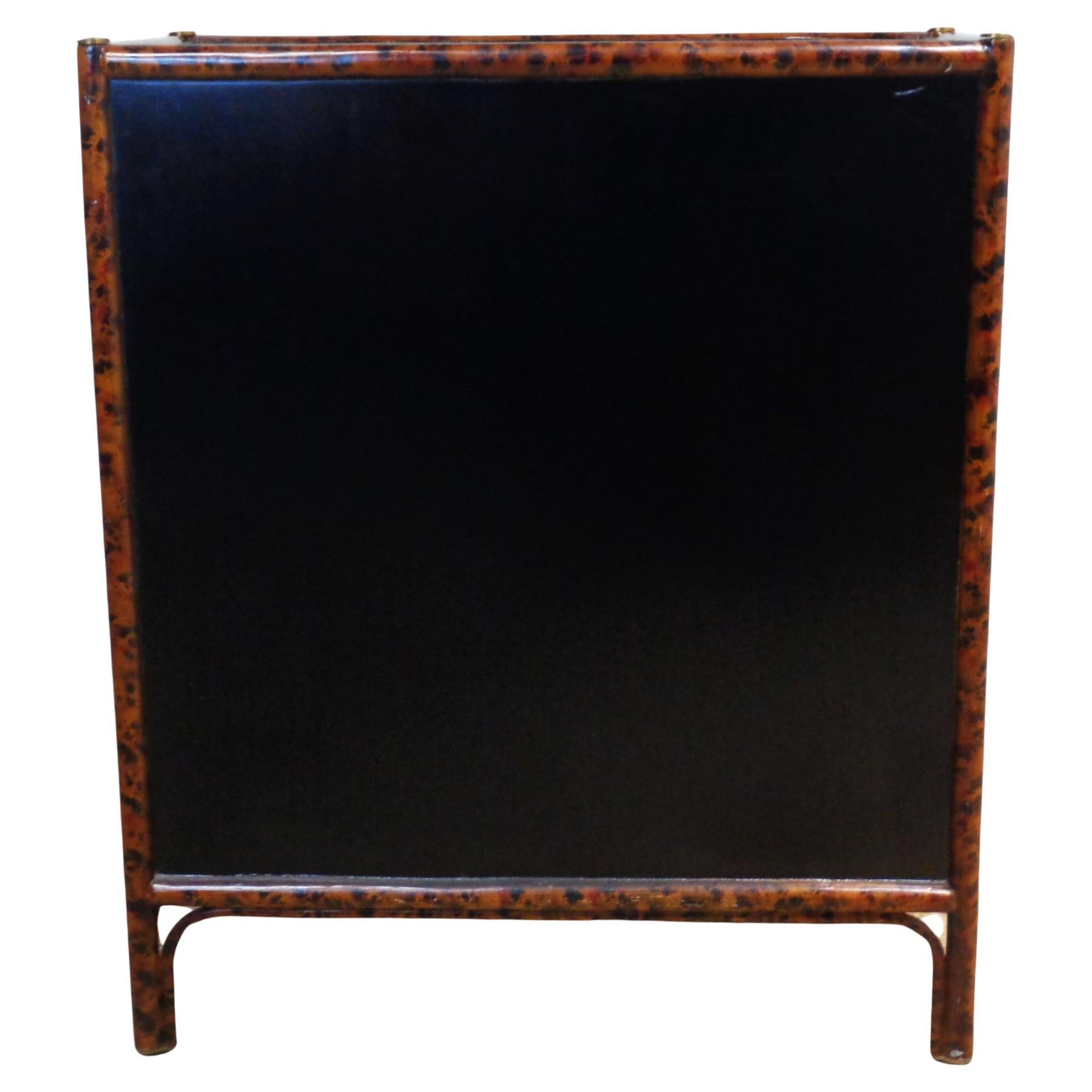 Philippine Maitland Smith Faux Tortoise Bamboo Lacquered Two Door Cabinet, Circa 1980 For Sale